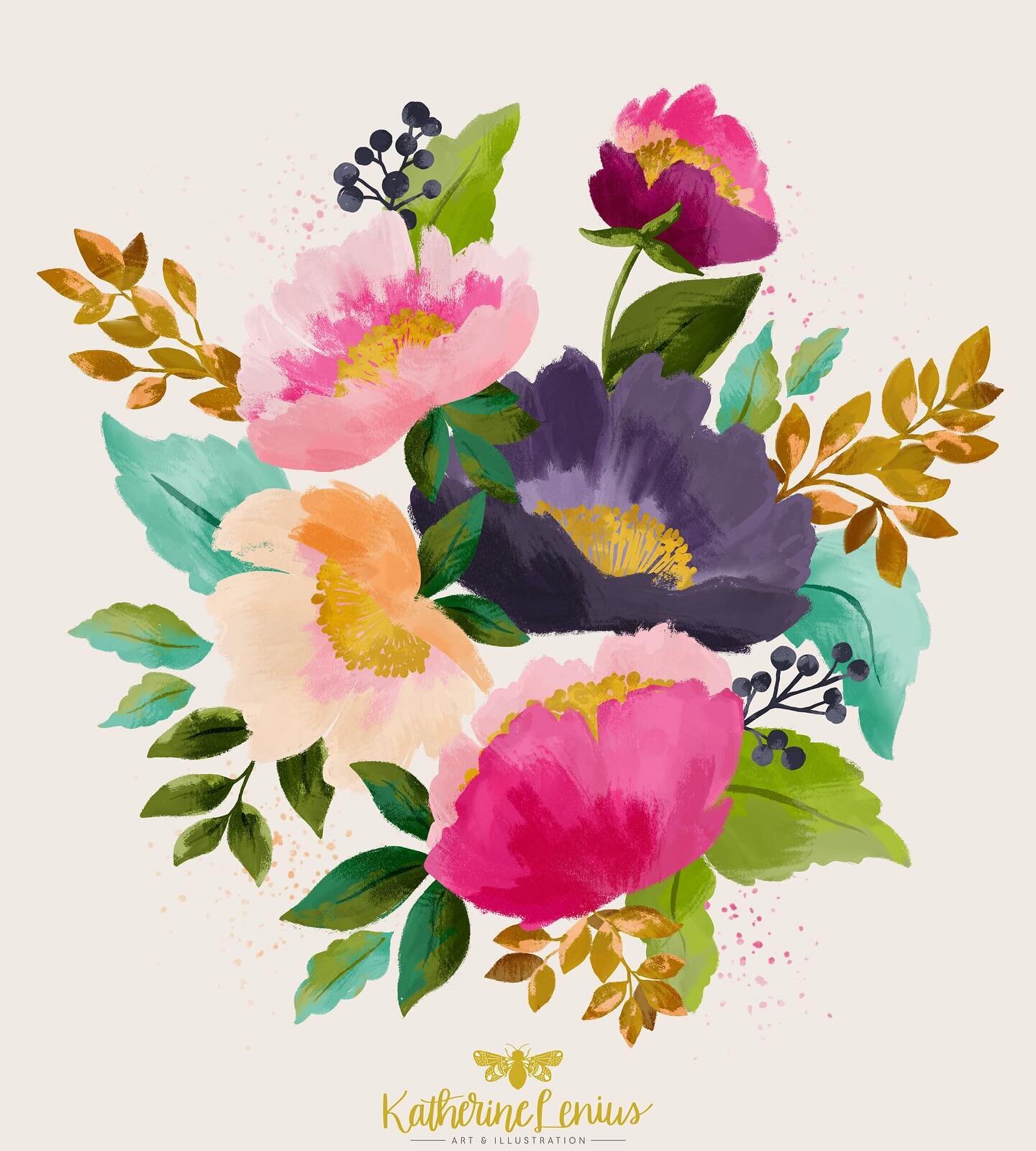 Experimenting with loose and messy digital painting. Not sure yet if I like it, but it&rsquo;s a low stakes way to try out different styles. Loving the bright colors though. 

#floralpainting #floralillustration #surfacedesign #artlicensing #floralar