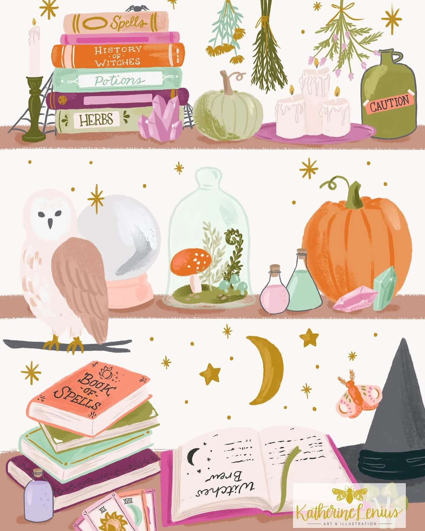 Happy Halloween! 🎃🧙&zwj;♀️ I had so much fun drawing this witchy library. It&rsquo;s snowing here, I&rsquo;m about to make soup and some caramel rice krispy bars, and I&rsquo;ve got a spooky, witchy book to read tonight while I try to not eat all t