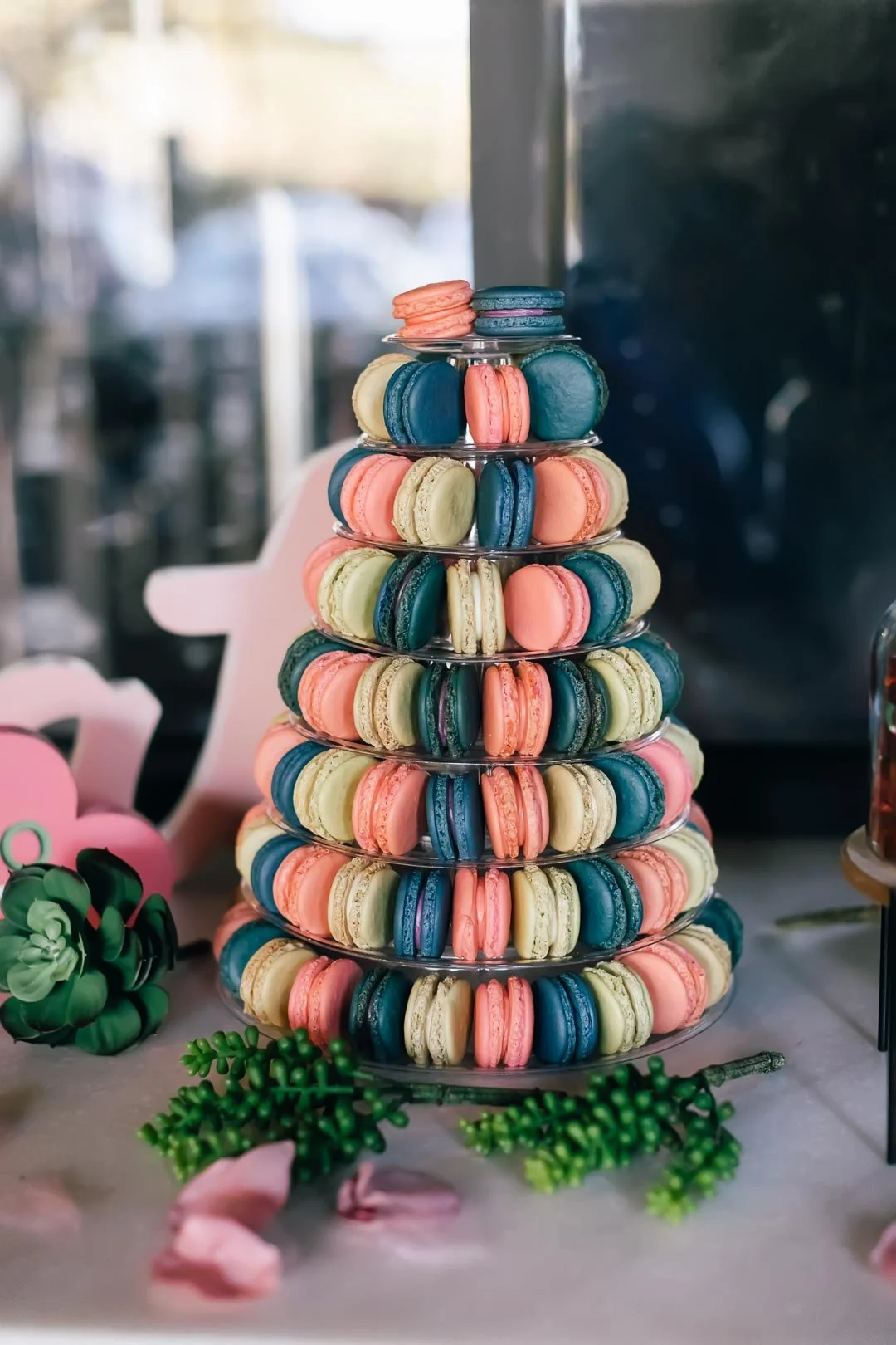 macaroon wedding cake photographed by San Diego Wedding photographer, Christel Tran.