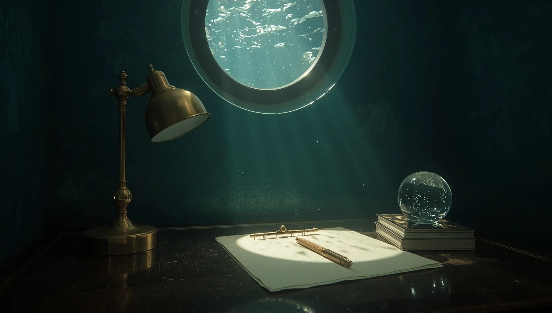 Lucid_Realism_Submerged_writing_desk_vignette_brass_lamp_with__0.jpg