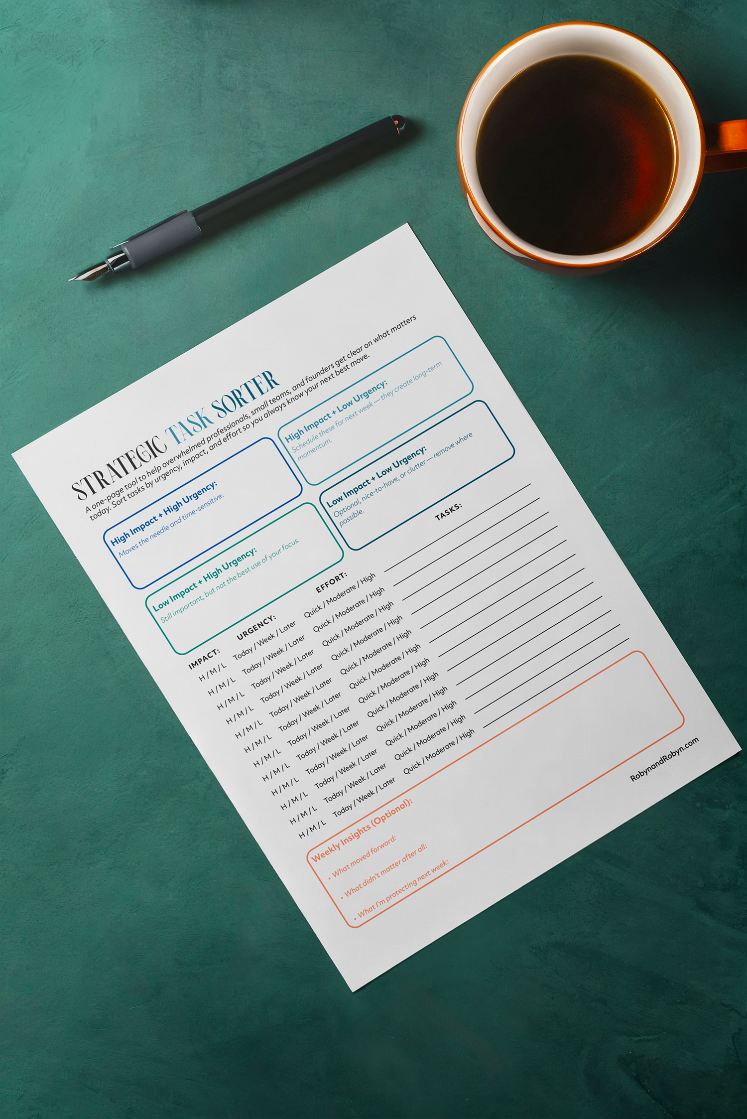 Strategic Task Sorter — One-Page Productivity Sheet (8.5×11 in)