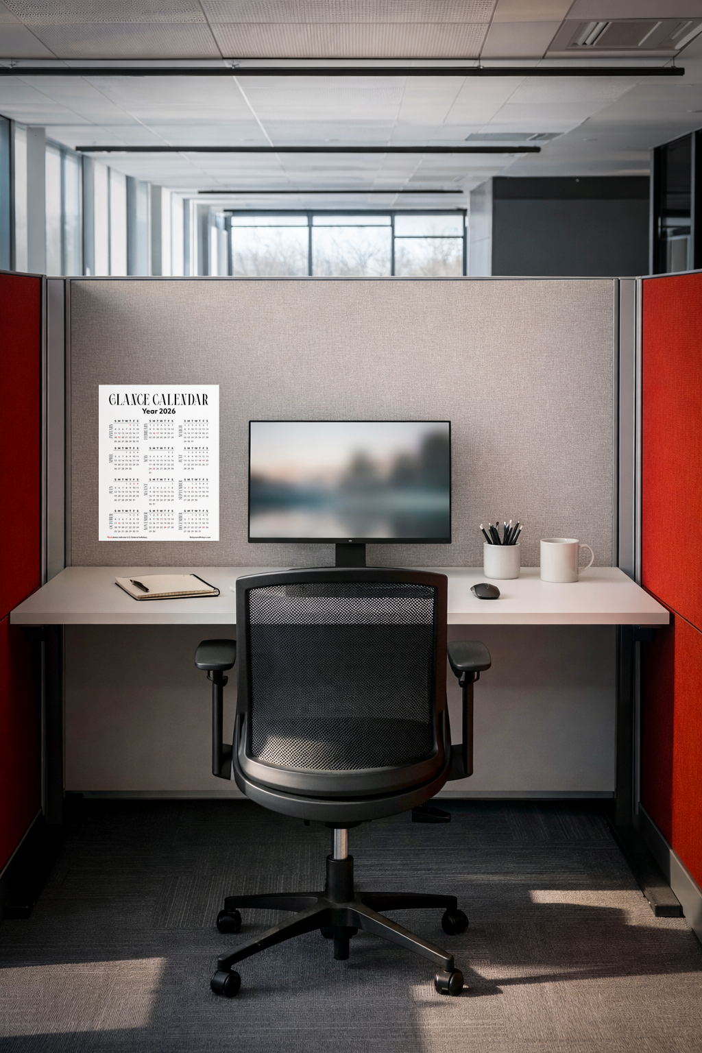 Glance Calendar 2026 — Letter Size (8.5×11 in)