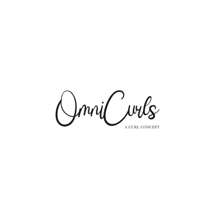 Logo for Omni Curls with the tagline 'A Curl Concept' in elegant black script on a white background.