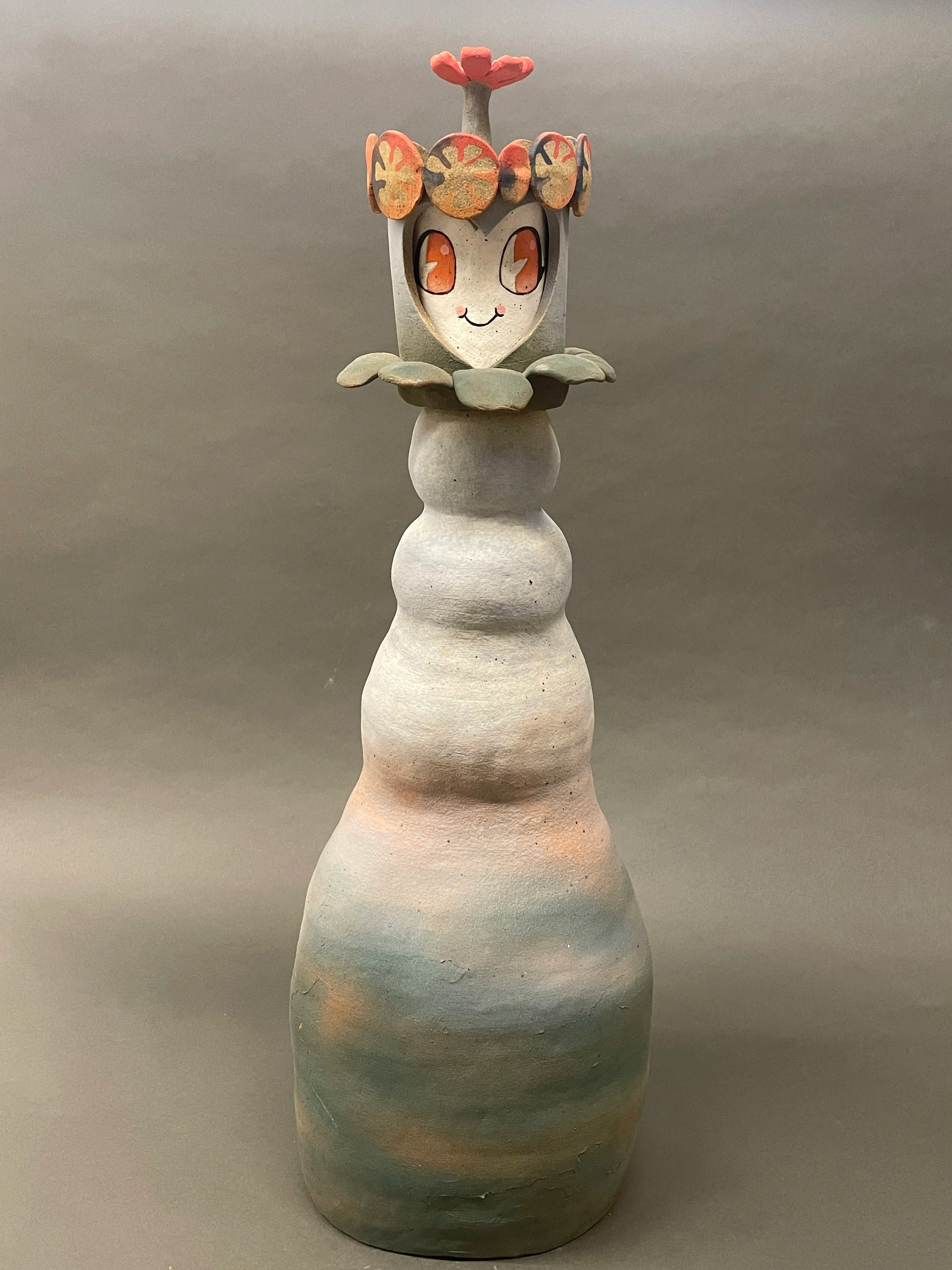 Self, 2025, Stoneware, underglaze and colored engobe, 32" x 11"