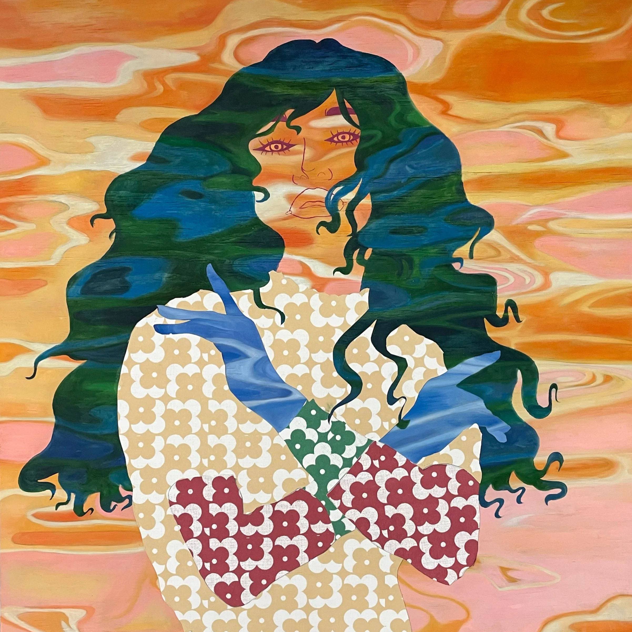 Untitled(Palette), 2022, 24"x 24", Oil and silkscreen paper on wood panel