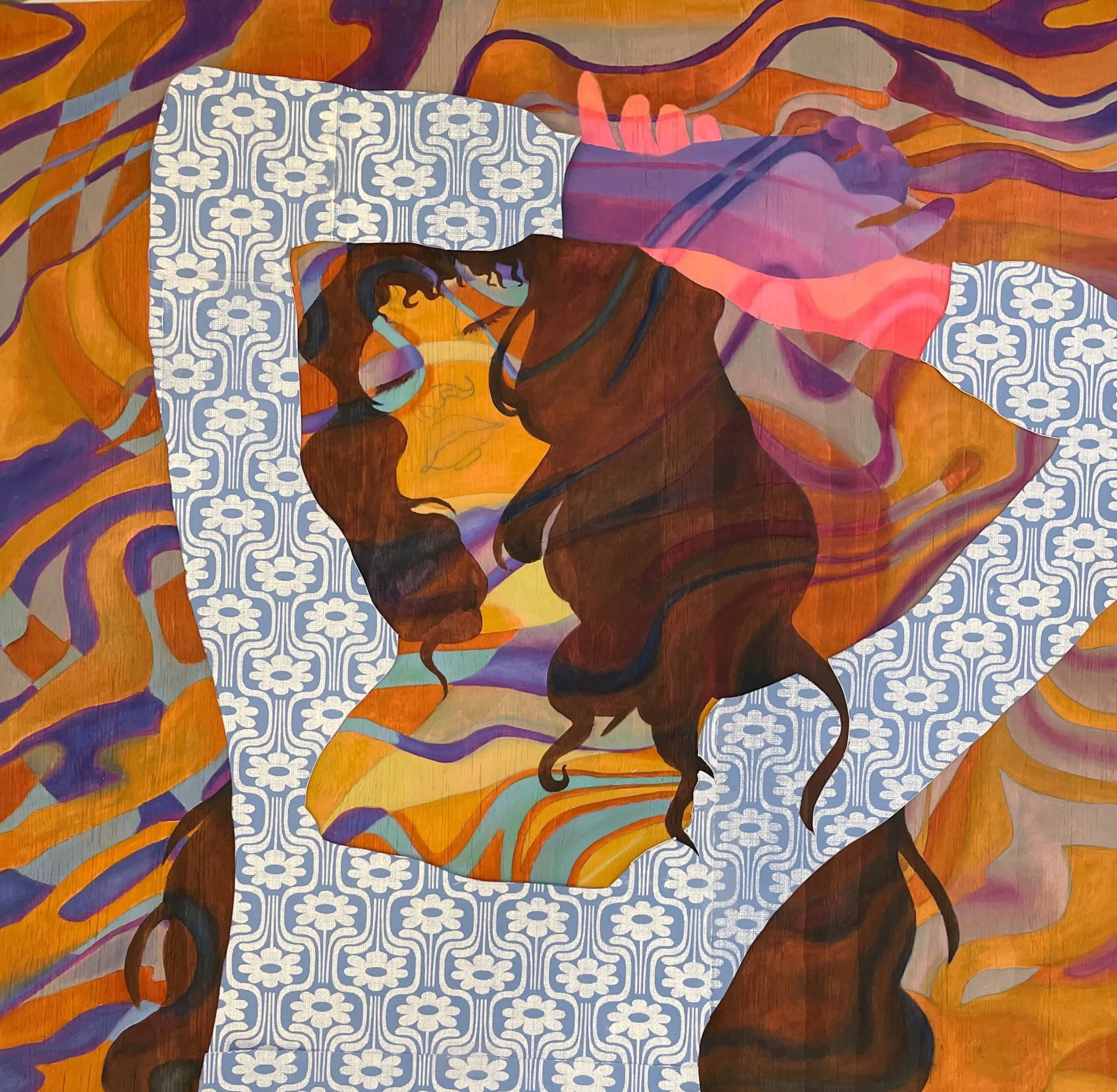 Untitled(Dorothy), 2022, 24"x 24", Oil and silkscreen paper on wood panel