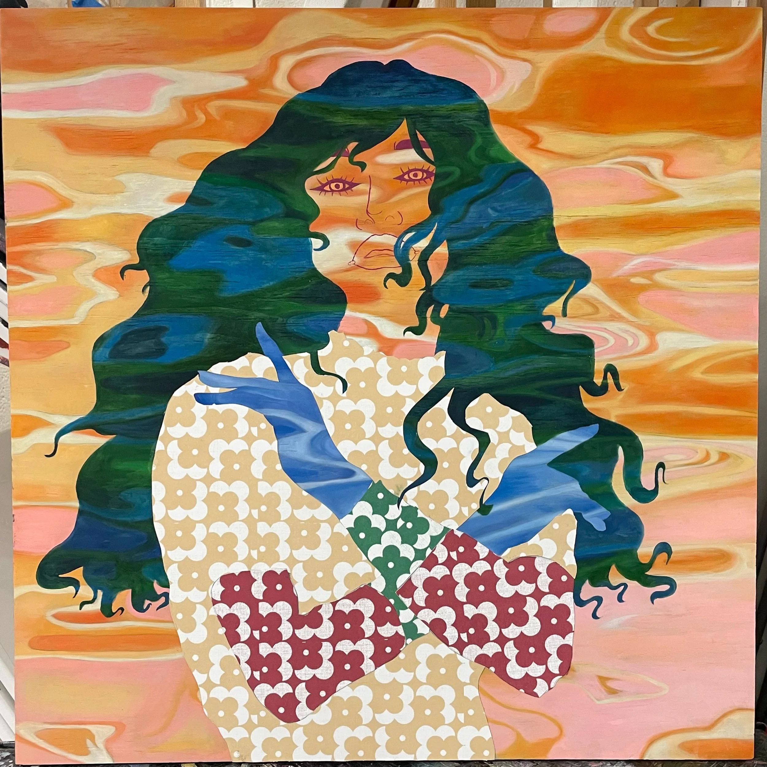 Untitled(Palette), 2022, 24"x 24", Oil and silkscreen paper on wood panel