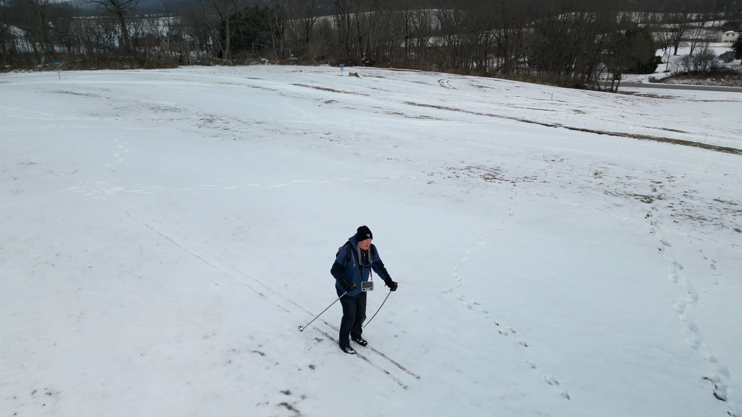Using automated Drone Orbit to film while Cross Country Skiing