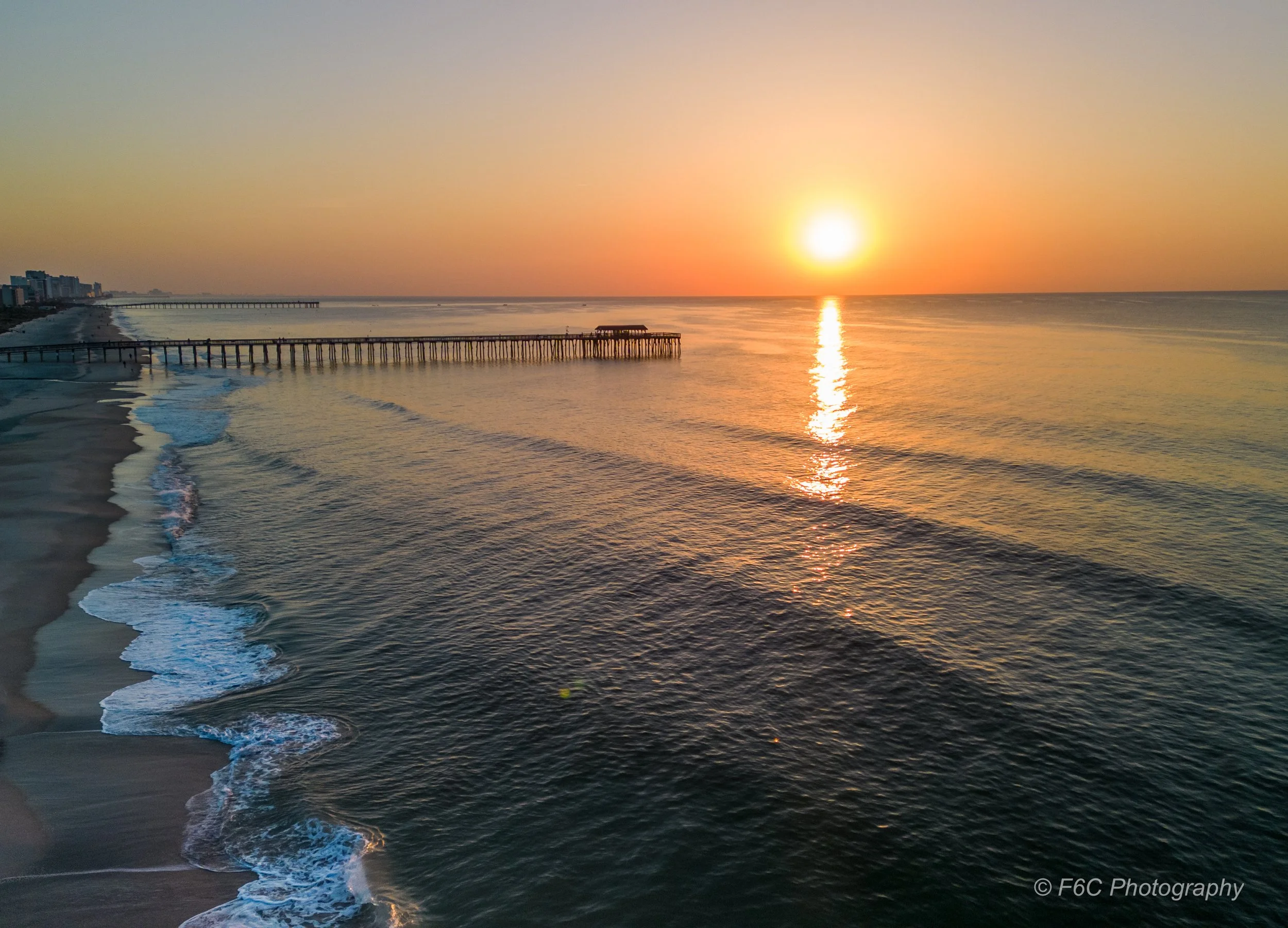Drone shot of the Sunrise at Myrtle Beach, SC