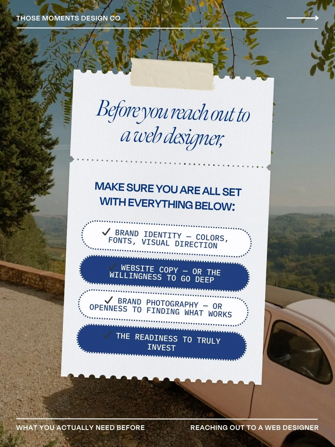 I&rsquo;m going to be honest, almost every discovery call starts the same way. ✨

Not with designs. Not with timelines. Not with pricing.

It starts with a conversation of where are you right now in business, and do you have everything you need to bu