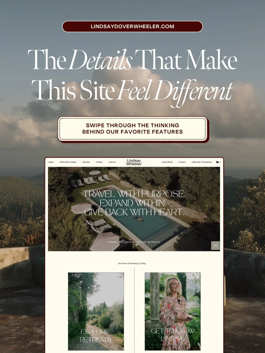Every detail on this site was chosen for a reason. 😌

Lindsay of LDW Retreats &amp; Coaching curates transformative luxury wellness experiences for high achieving women ready to slow down, reconnect, and step back into their power. Every retreat she