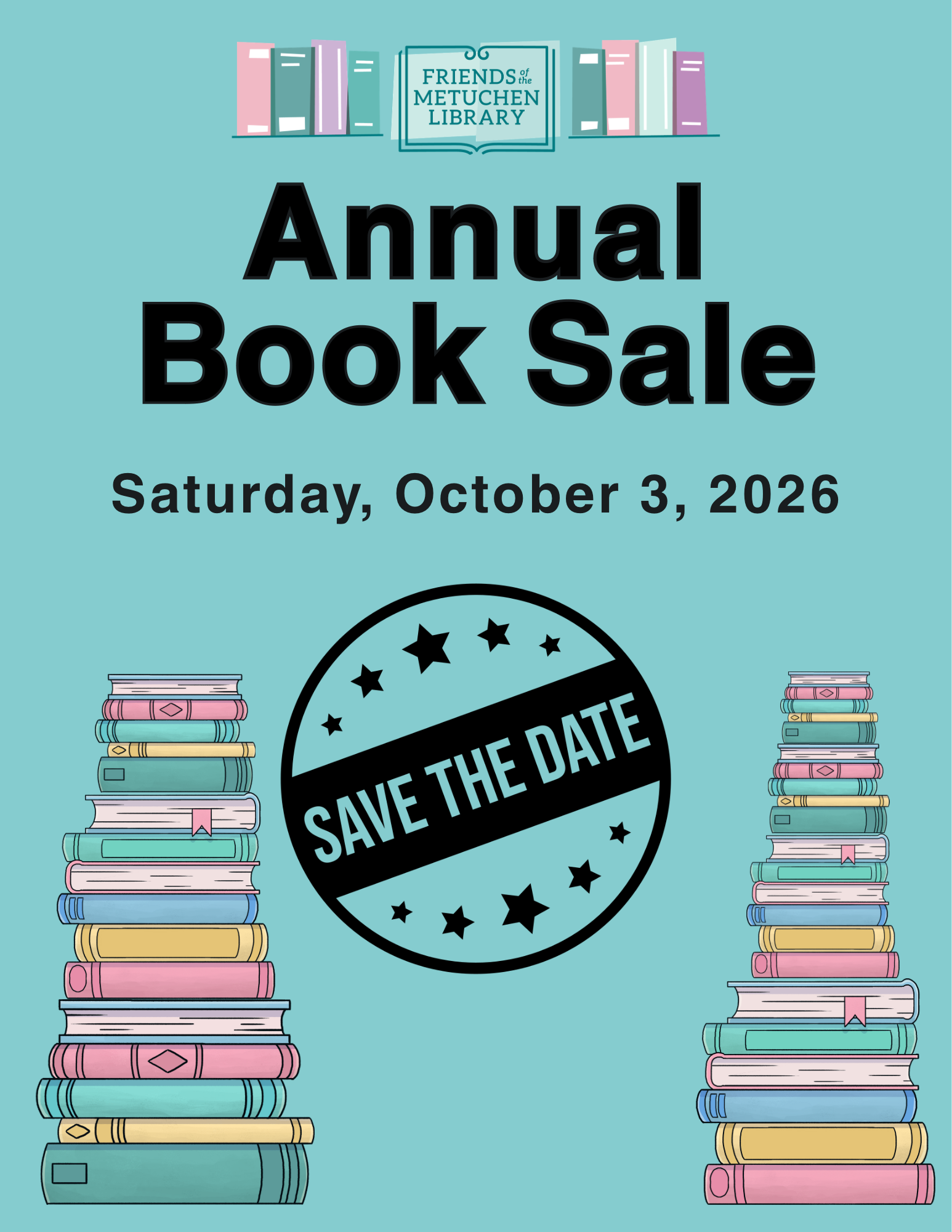 Books? We got 'em. Our Annual Book Sale is scheduled for Saturday, October 3, 2026. Children's, young adult, fiction, non-fiction, cookbooks, art, coffee table, history, rare - we've got something for everyone. Mark your calendars and plan a day in M
