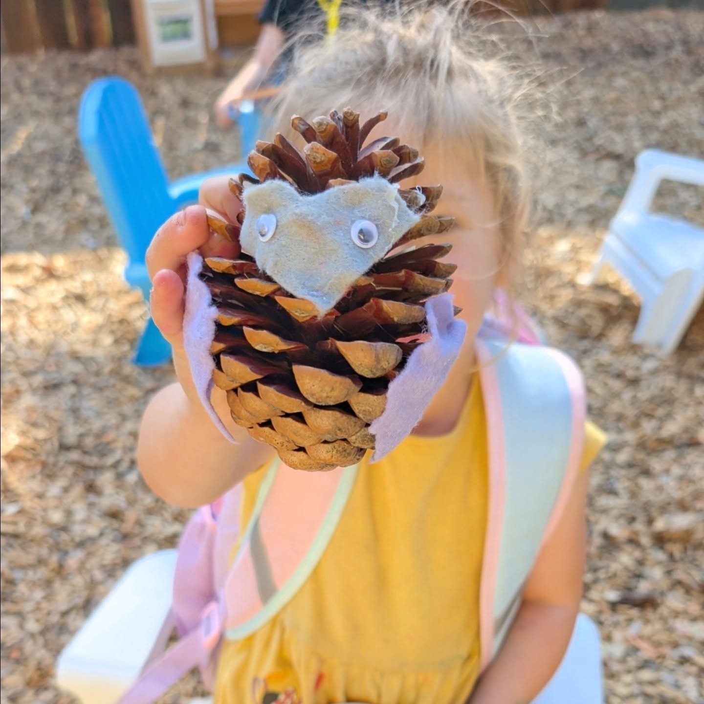 In October, Classroom D talked about the Fall Harvest Moon and the beauty of the night sky. The children watercolored the night sky in deep shades of blue and purple, then used Cray-Pas to color the glowing moon learning about the technique of shadow
