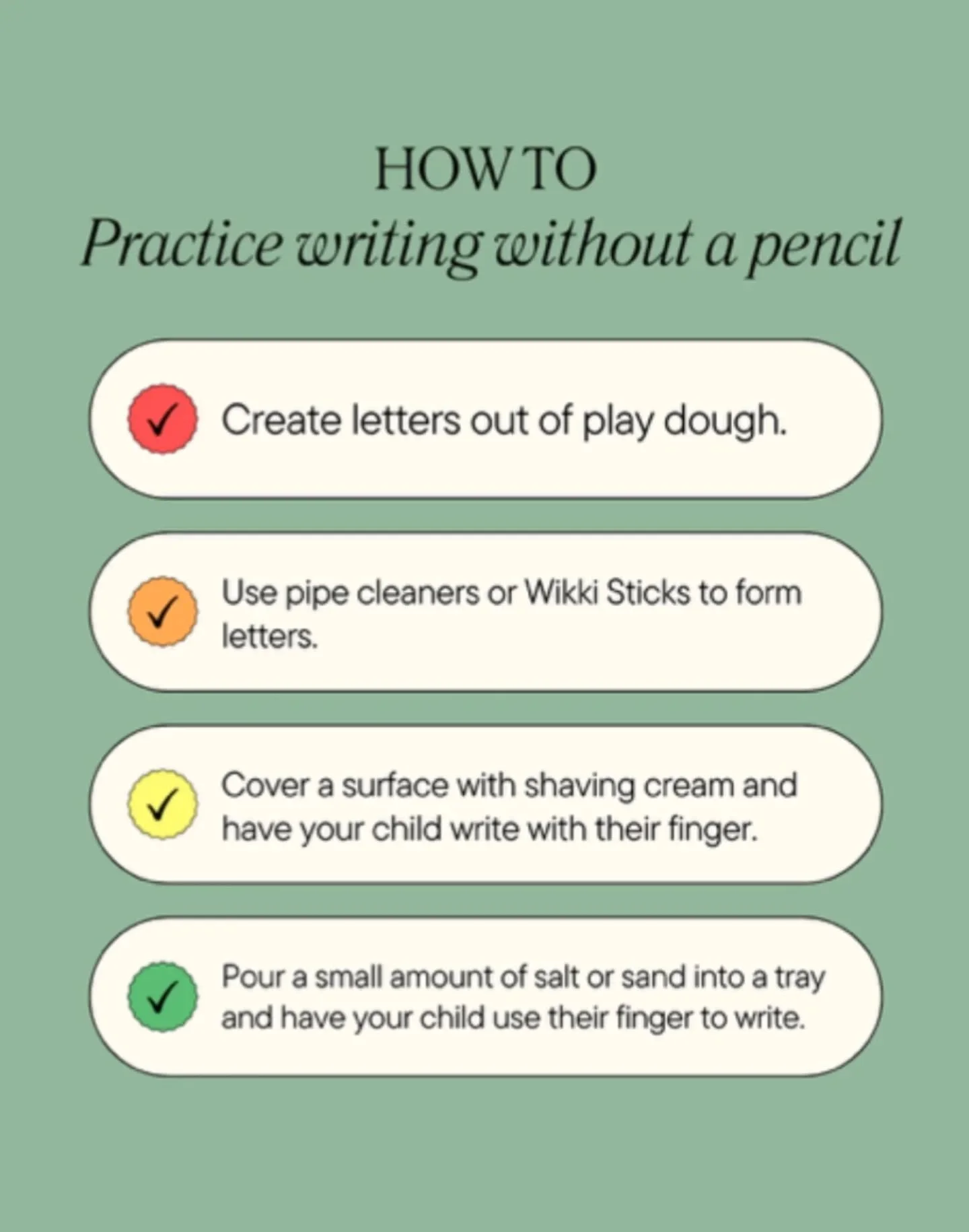 Day 4 of mid winter break and it's still raining!! How are we all doing? Here's another indoor activity that is not only fun, but will help your child practice writing without picking up a pencil!