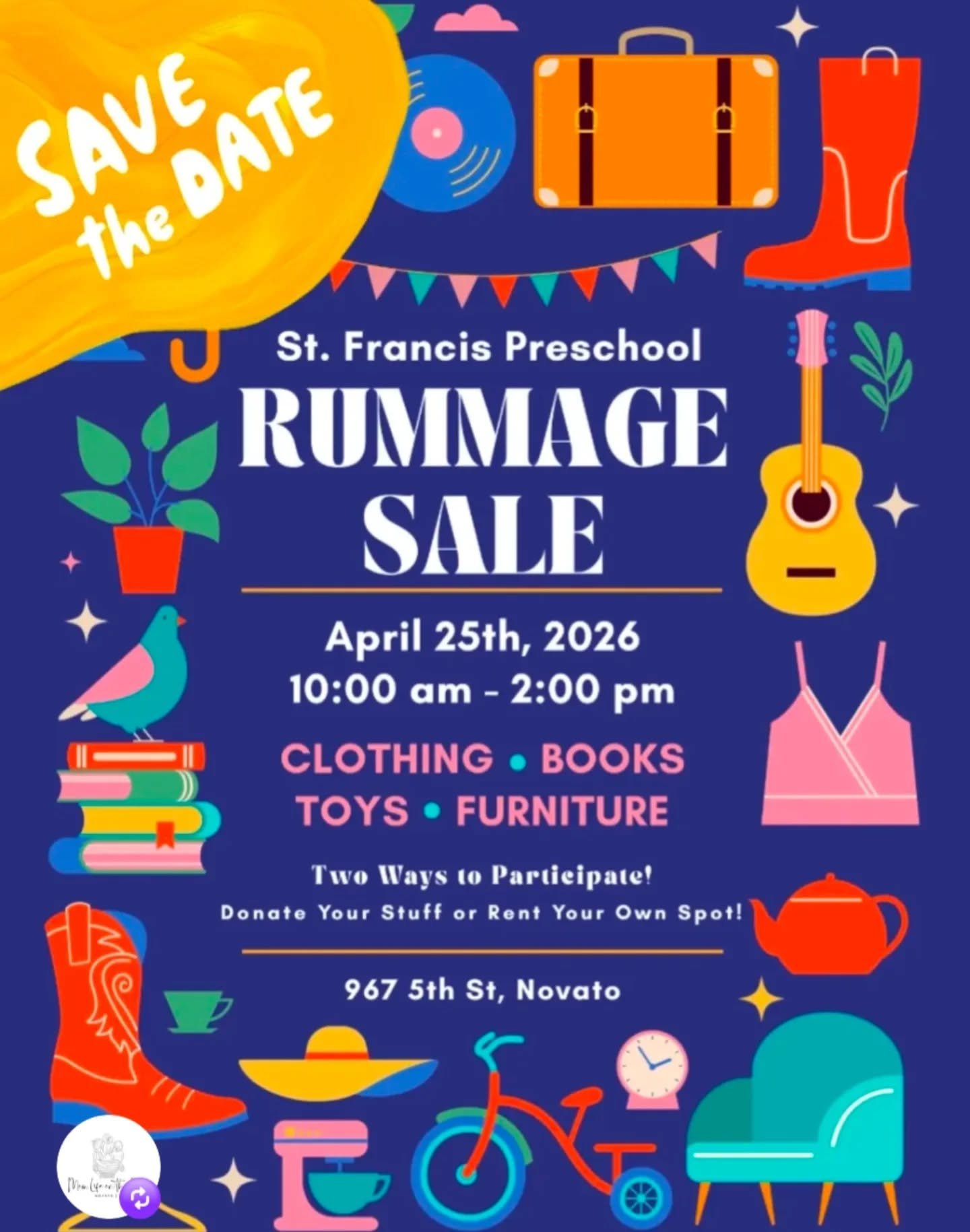 Rummage Sale HAPPENING THIS SATURDAY from 10am - 2pm!! Come by the preschool at 967 5th Street in downtown Novato and shop our rummage sale! We have A LOT of inventory (kids clothes, toys, books, adult clothes, furniture, home goods etc.) and all pro