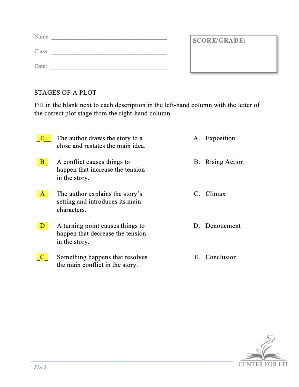 Plot 5 - Matching Exercise: Define Stages of Plot