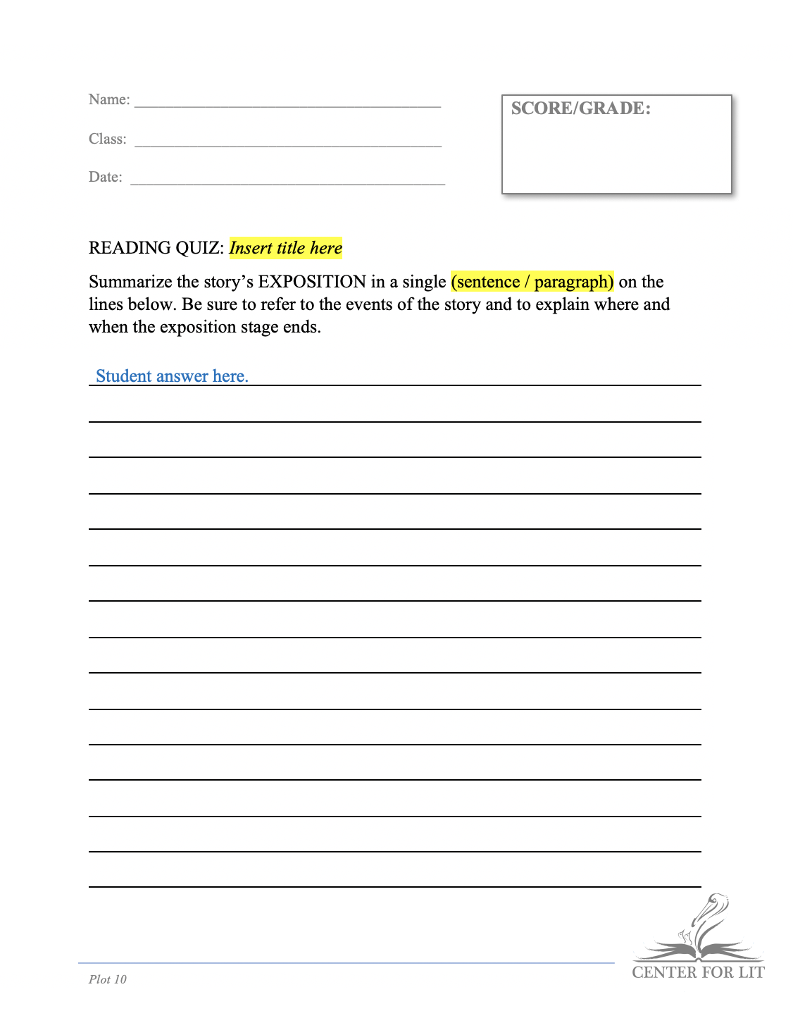 Plot 10 - Short Answer Exercise: Exposition
