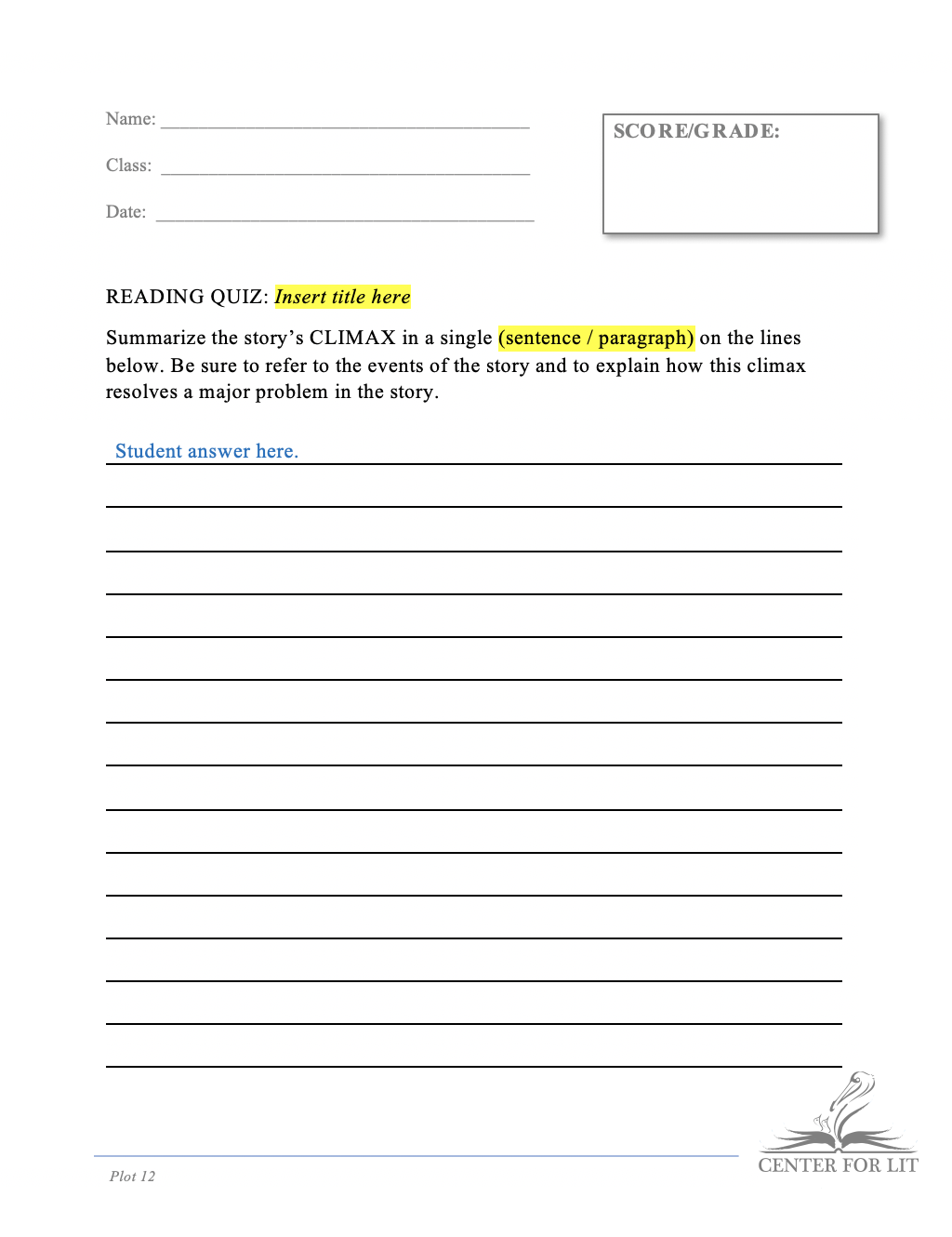 Plot 12 - Short Answer Exercise: Climax