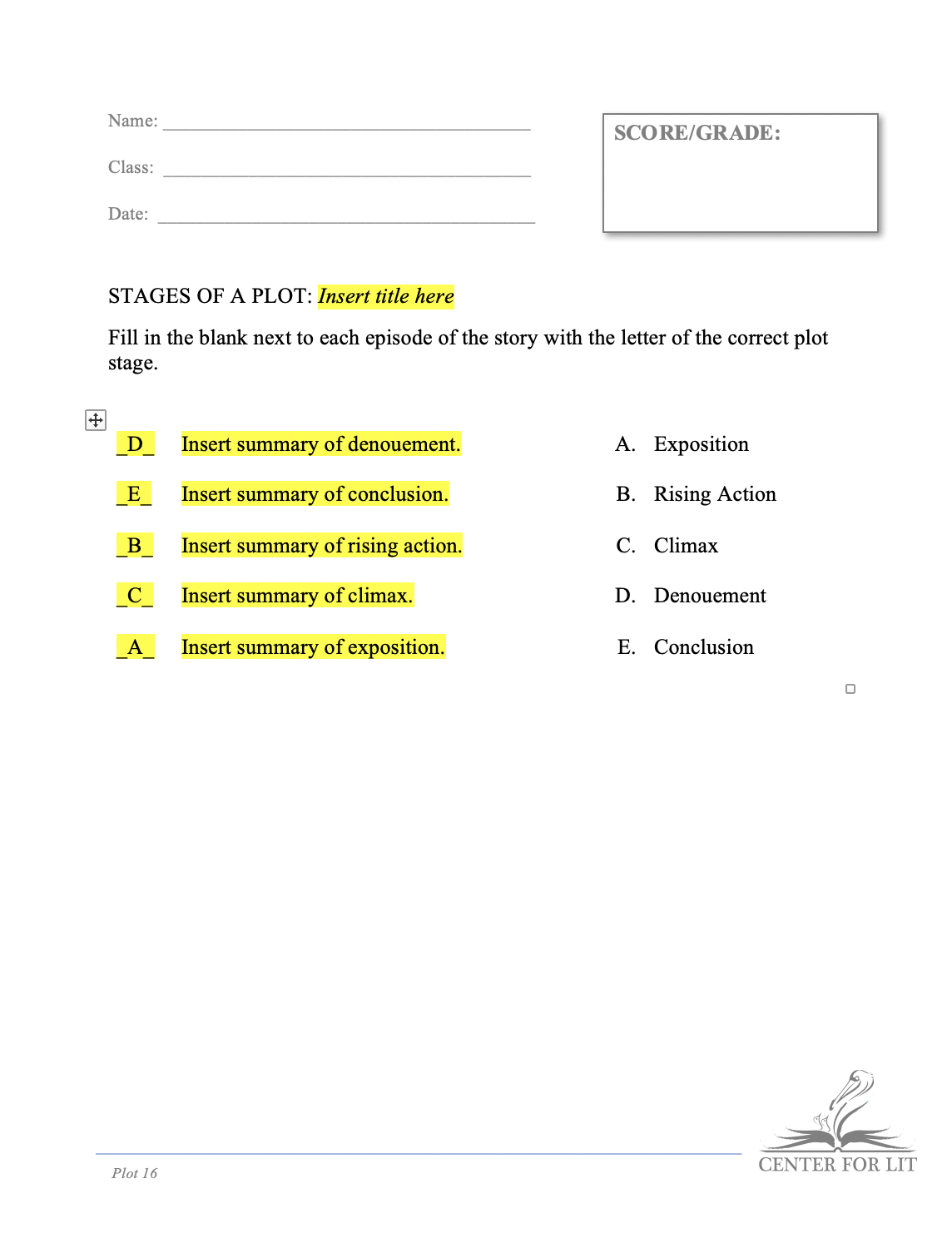 Plot 16 - Identification Exercise: Label Stages of Plot
