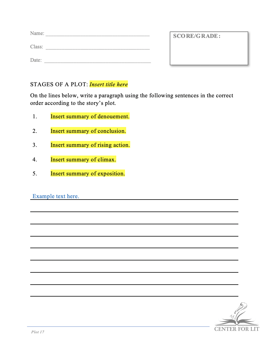 Plot 17 - Short Answer Exercise: Arrange Plot Episodes