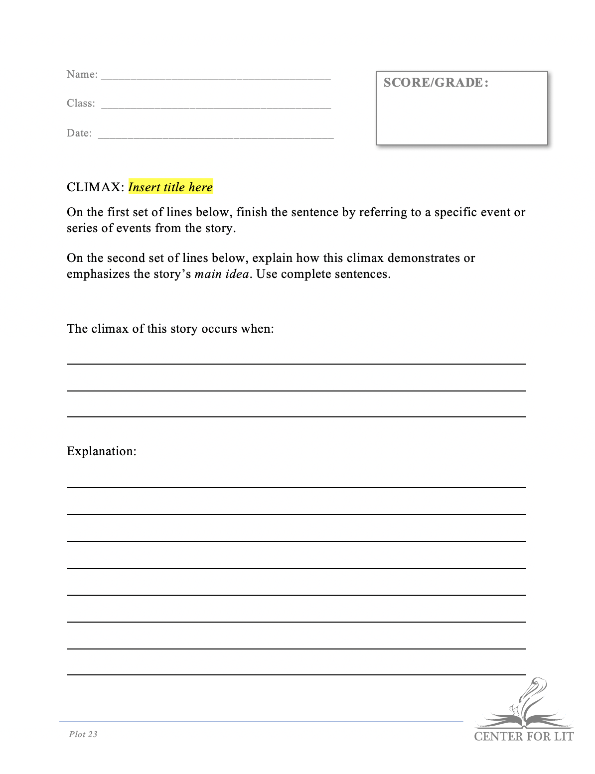 Plot 23 - Short Answer Exercise: Climax and Theme