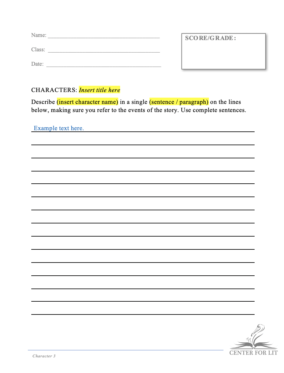 Character 3 - Short Answer Exercise: Character Description