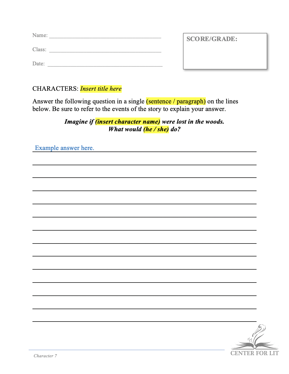 Character 7 - Creative Writing Exercise 1: Characters