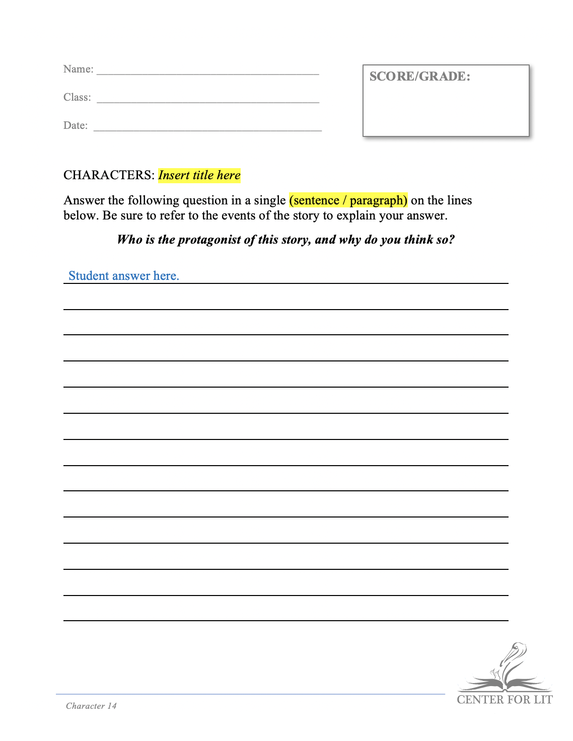 Character 14 - Short Answer Exercise: Identify Protagonist