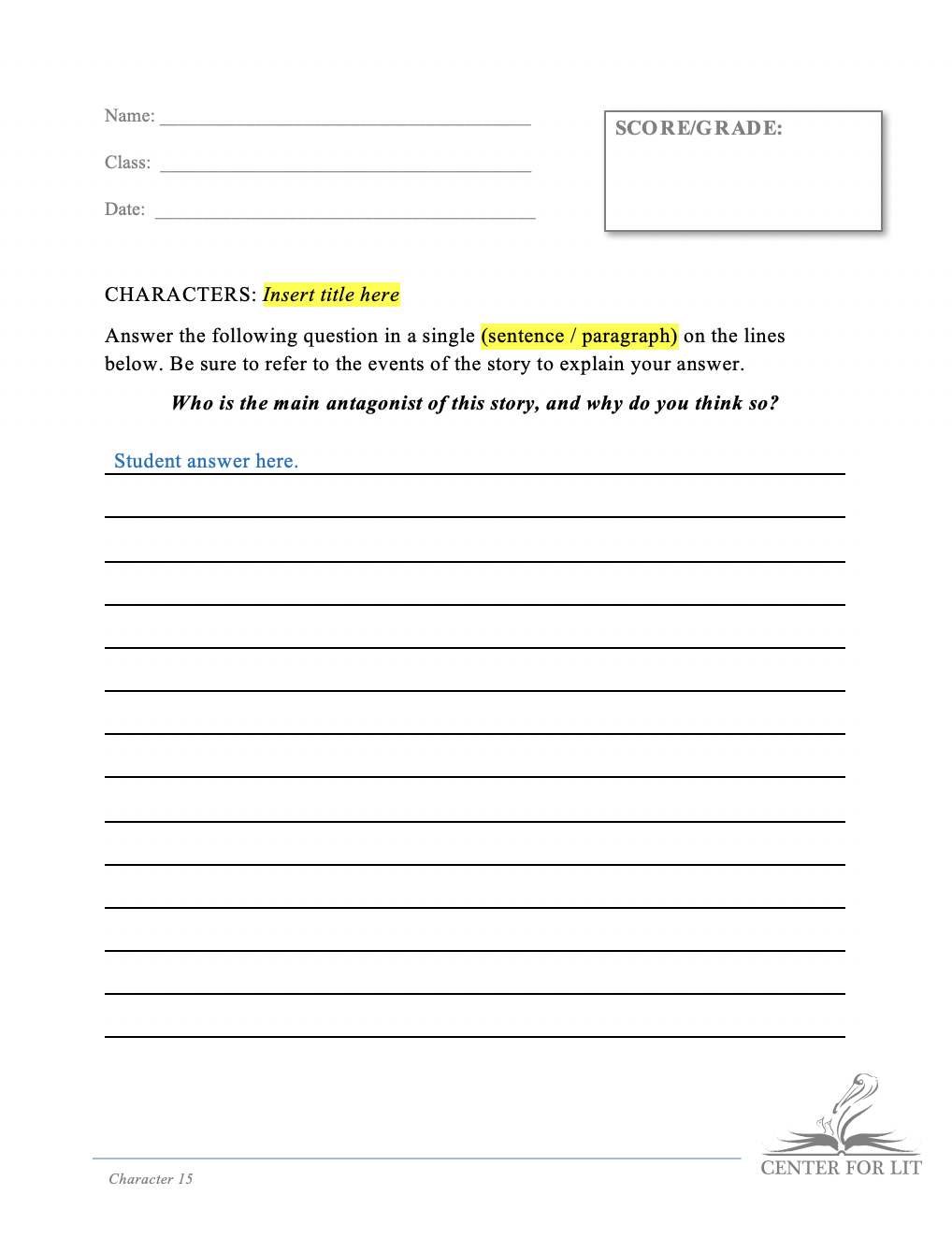 Character 15 - Short Answer Exercise: Identify Antagonist