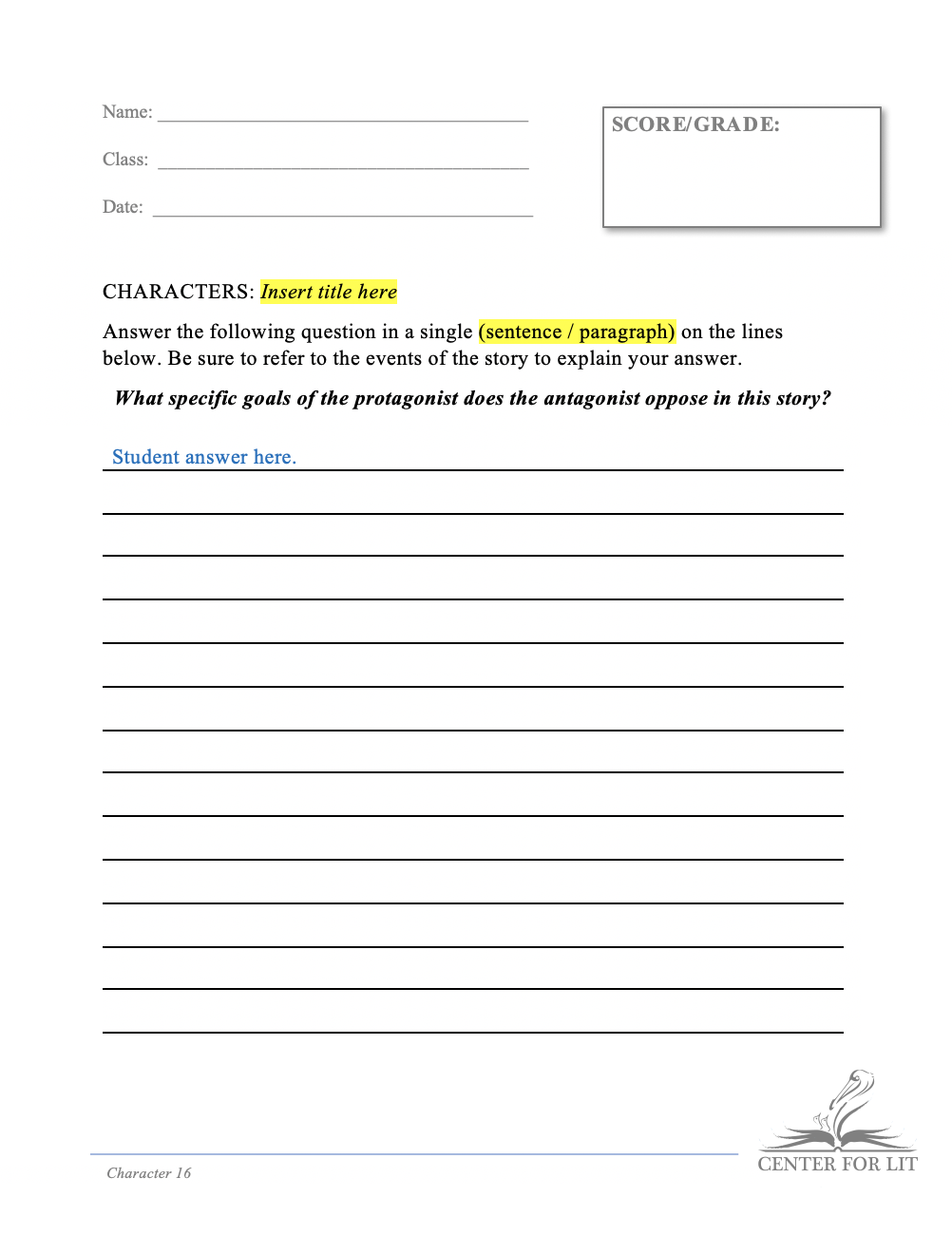 Character 16 - Short Answer Exercise: Discuss Antagonism