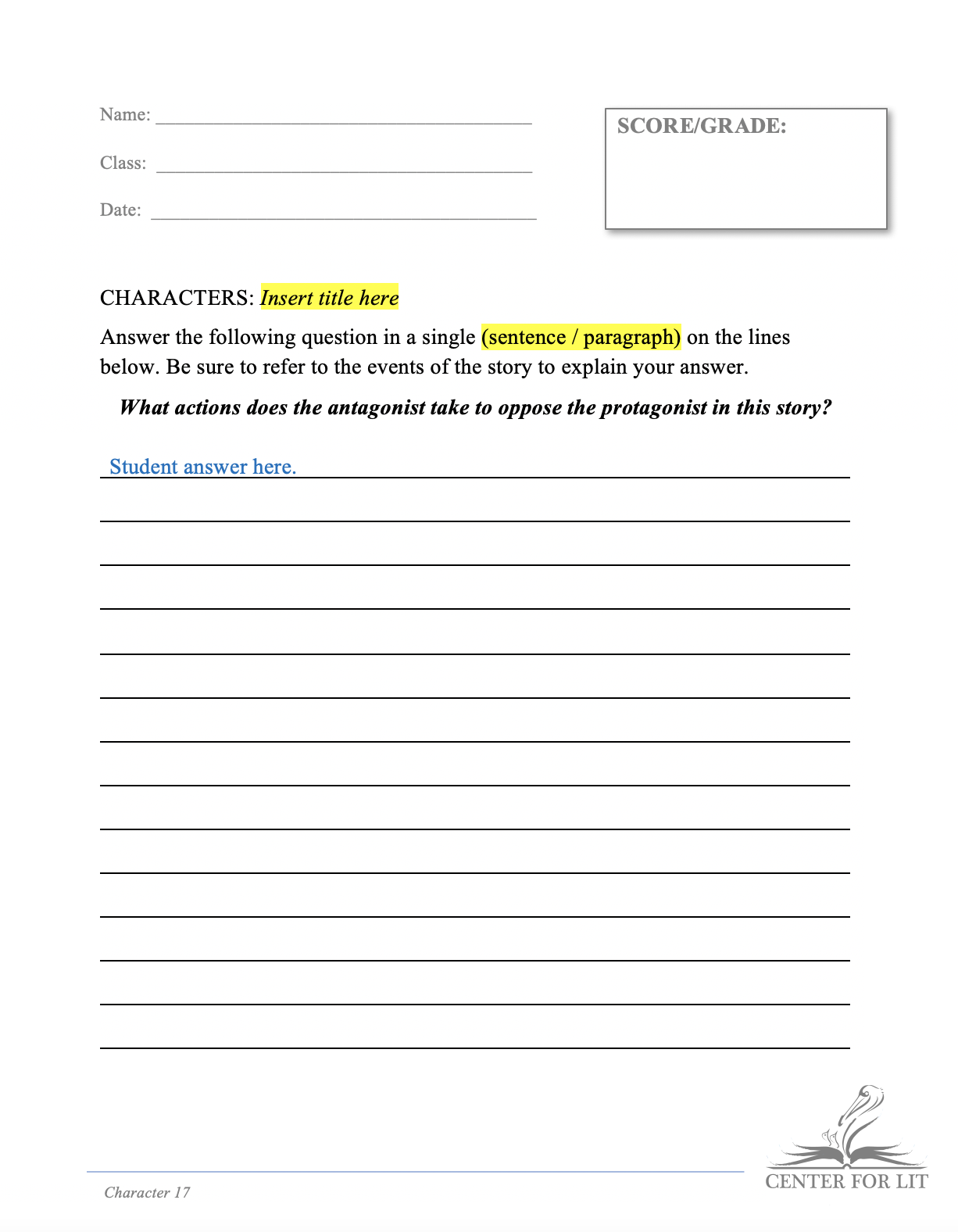 Character 17 - Short Answer Exercise: Actions of Antagonist
