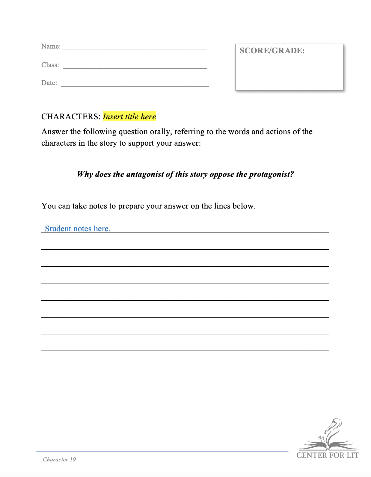 Character 19 - Oral Exercise: Discussion of Antagonist