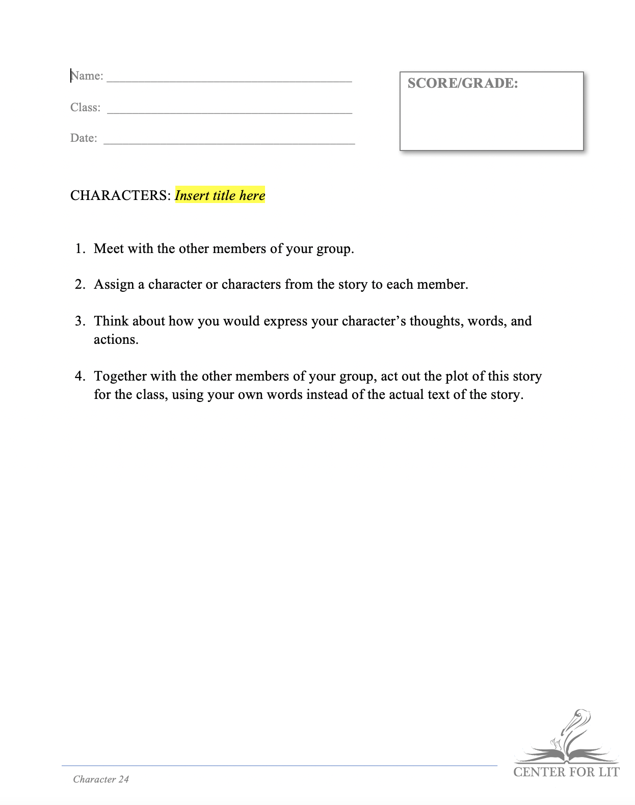 Character 24 - Group Exercise: Drama