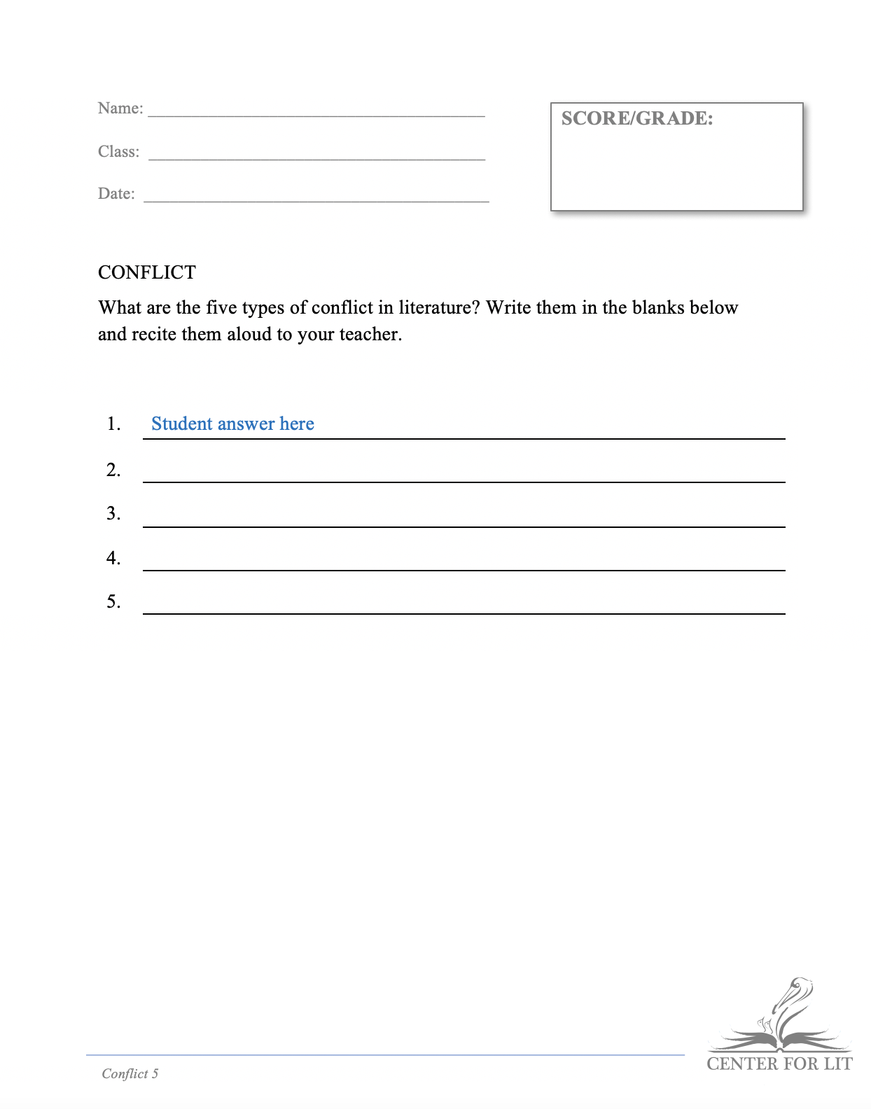 Conflict 5 - Recitation Exercise: List the Types of Conflict