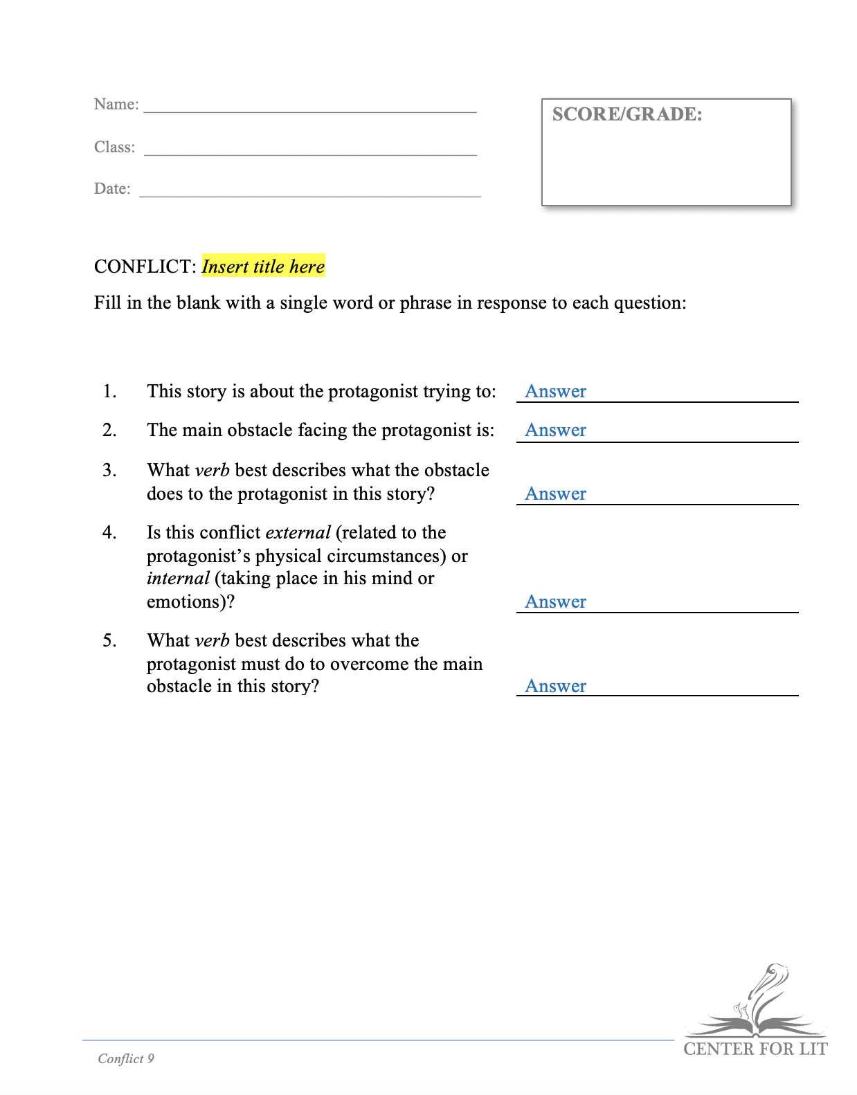 Conflict 9 - Fill-in-the-Blank Exercise: Describe Goals of Protagonist