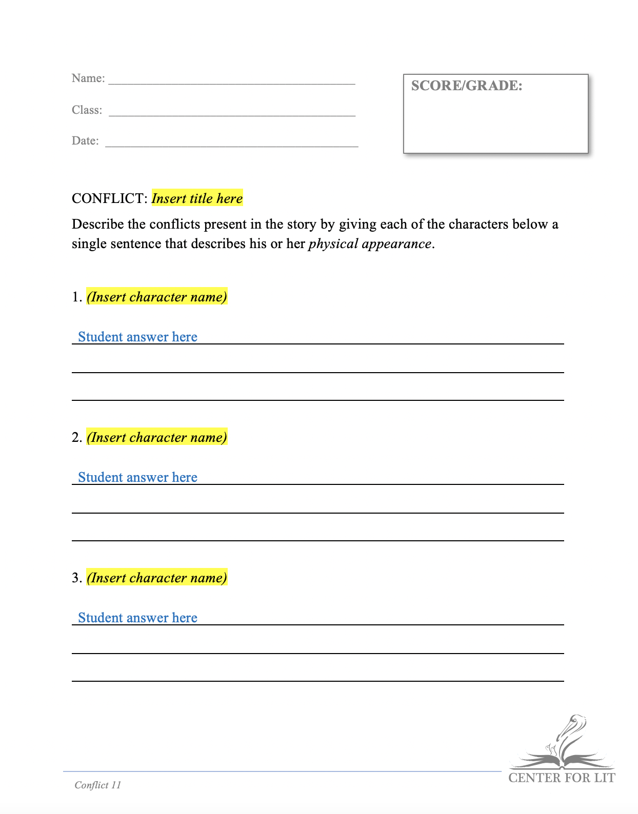 Conflict 11 - Cast List Exercise: Physical Descriptions