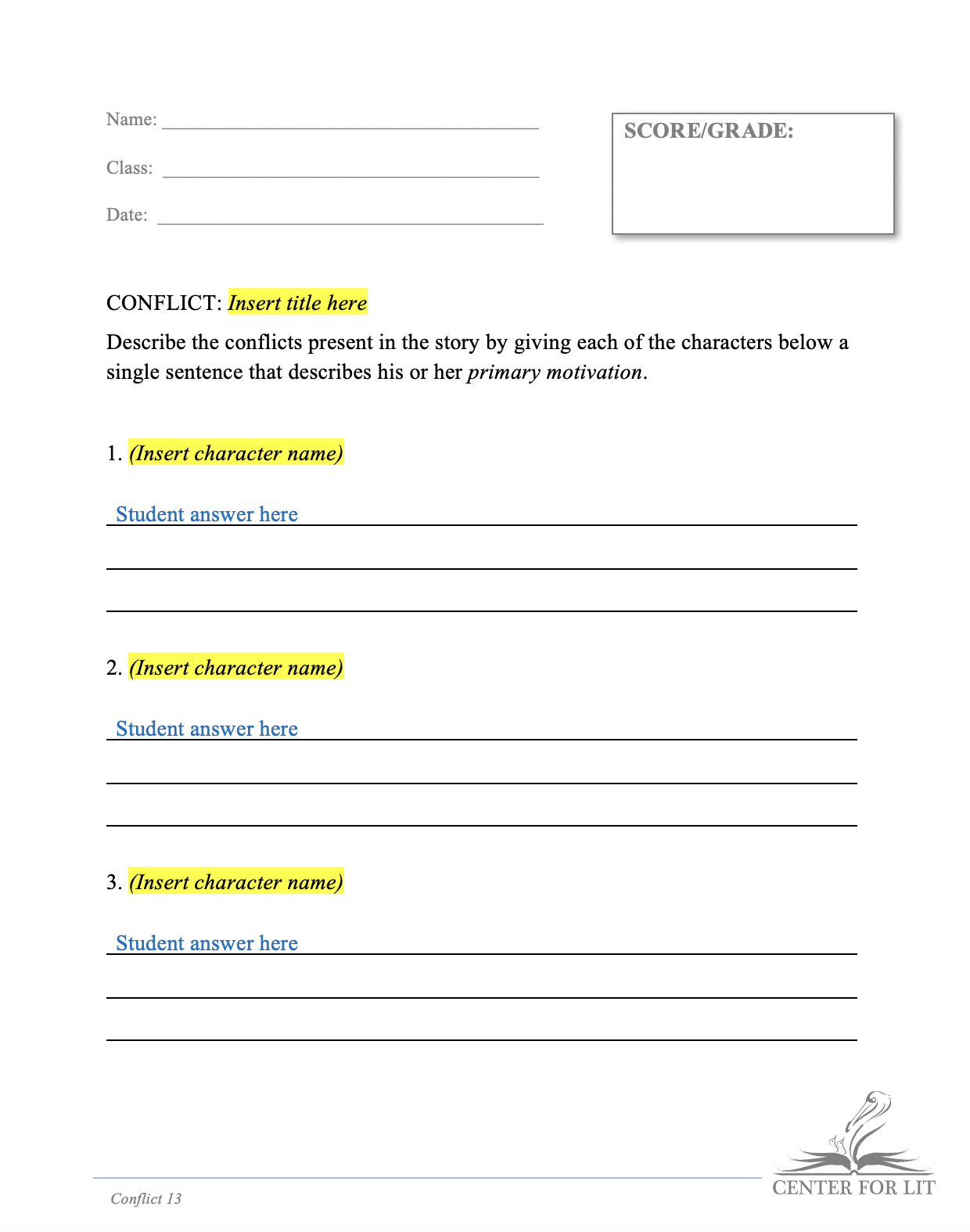 Conflict 13 - Cast List Exercise: Motivations