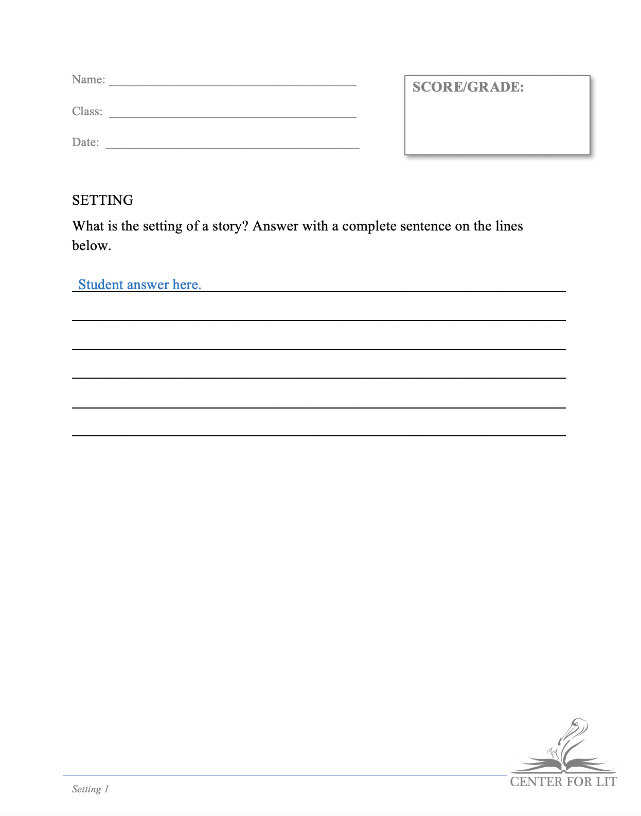 Setting 1 - Recitation Exercise: Define Setting