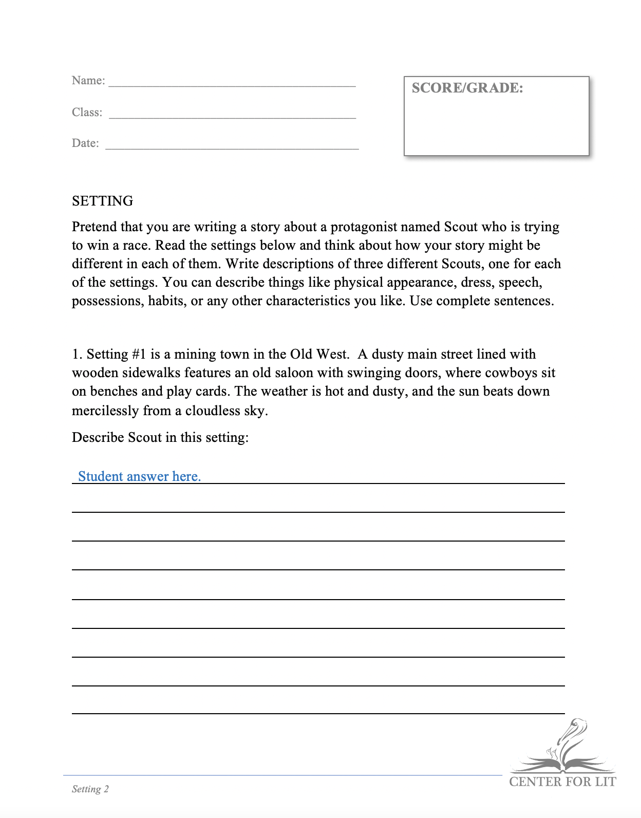 Setting 2 - Creative Writing Exercise: Create a Protagonist for Each Setting