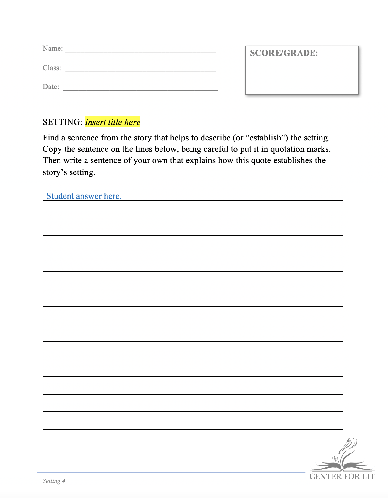Setting 4 - Short Answer Exercise: Locate Passages that Establish Setting