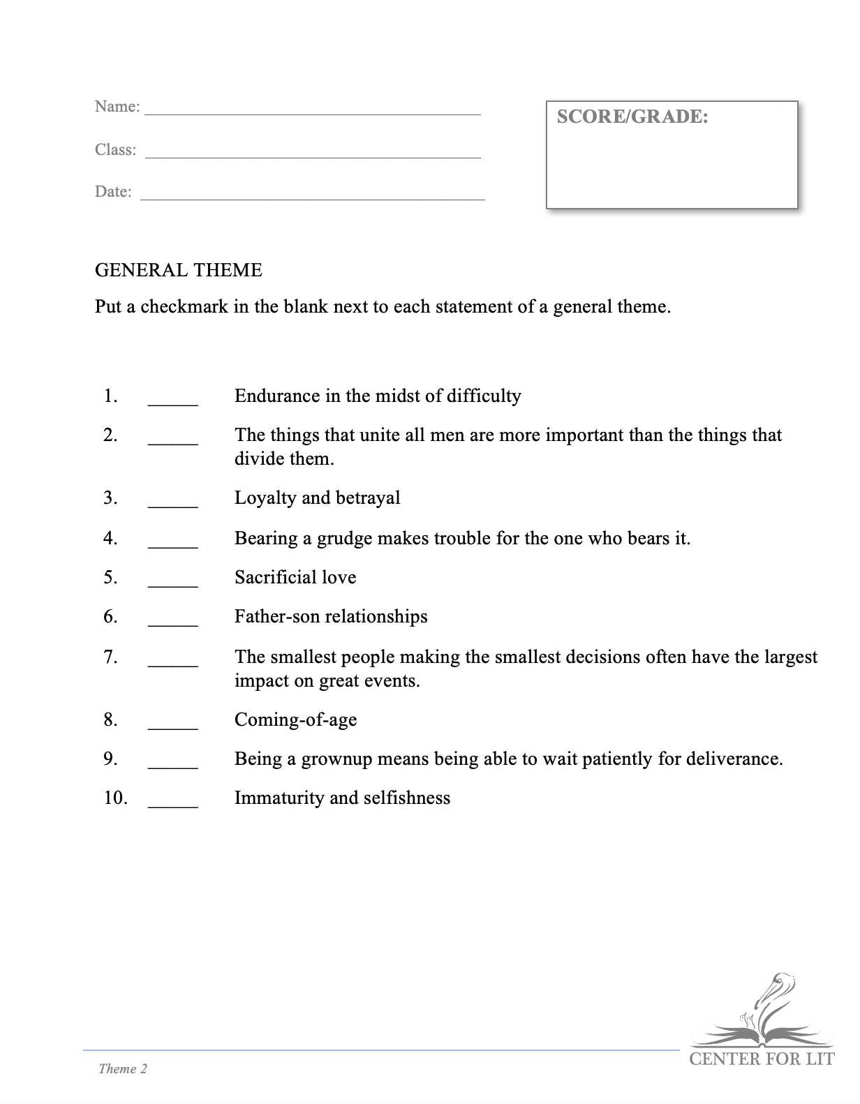 Theme 2 - ID/Selection Exercise: Identify General Themes
