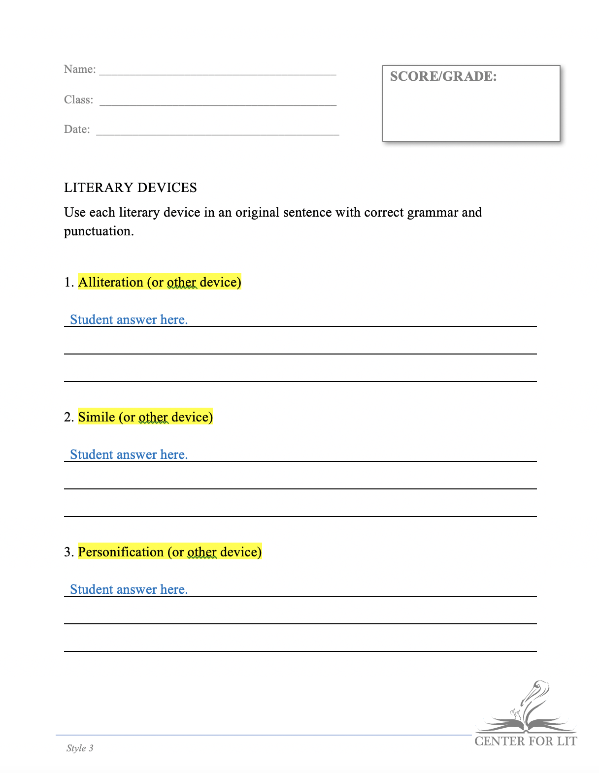 Style 3 - Creative Writing Exercise: Use Literary Devices