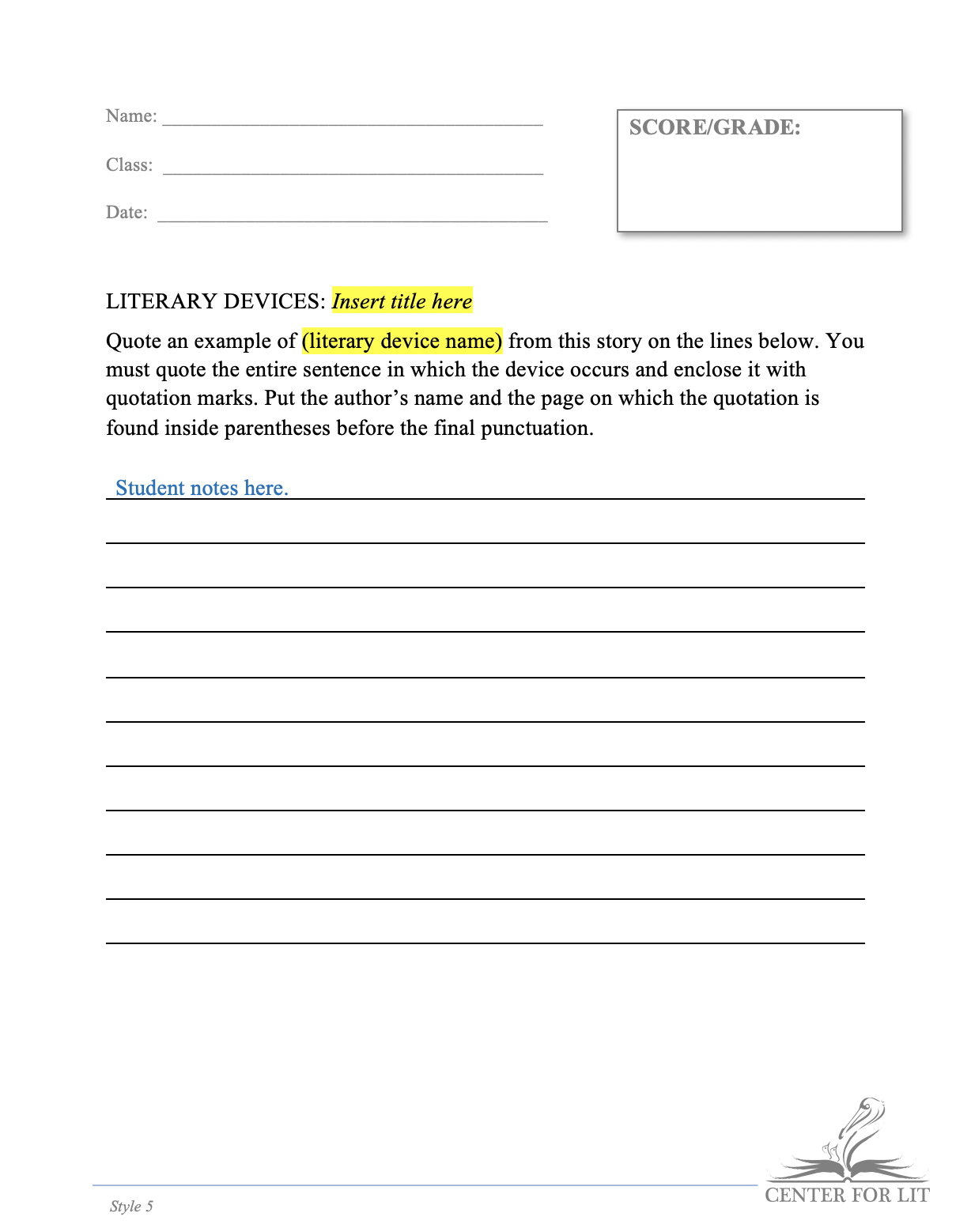 Style 5 - Citation Exercise: Quote a Literary Device from Current Title