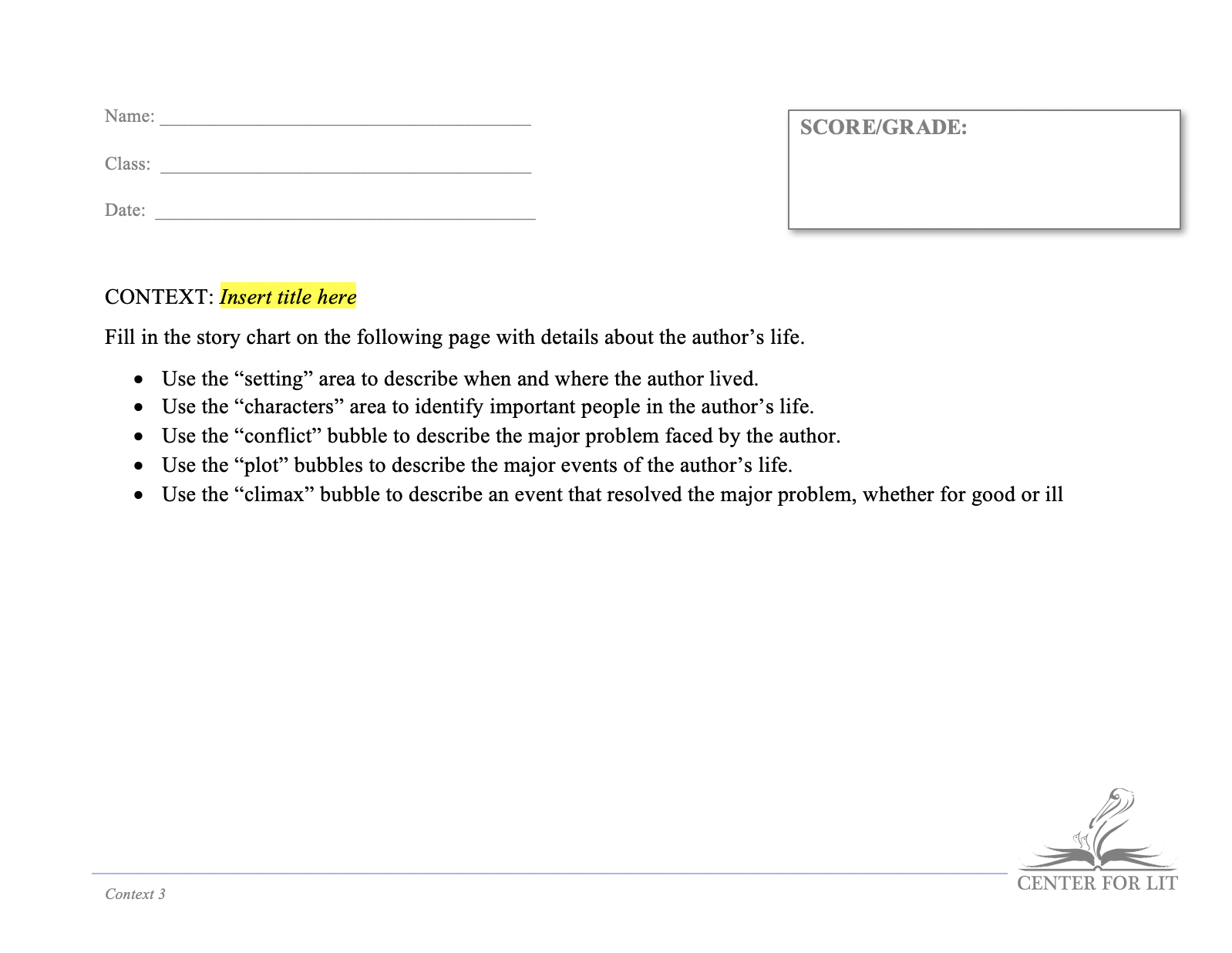 Context 3 - Story Chart Exercise: The Author's Life