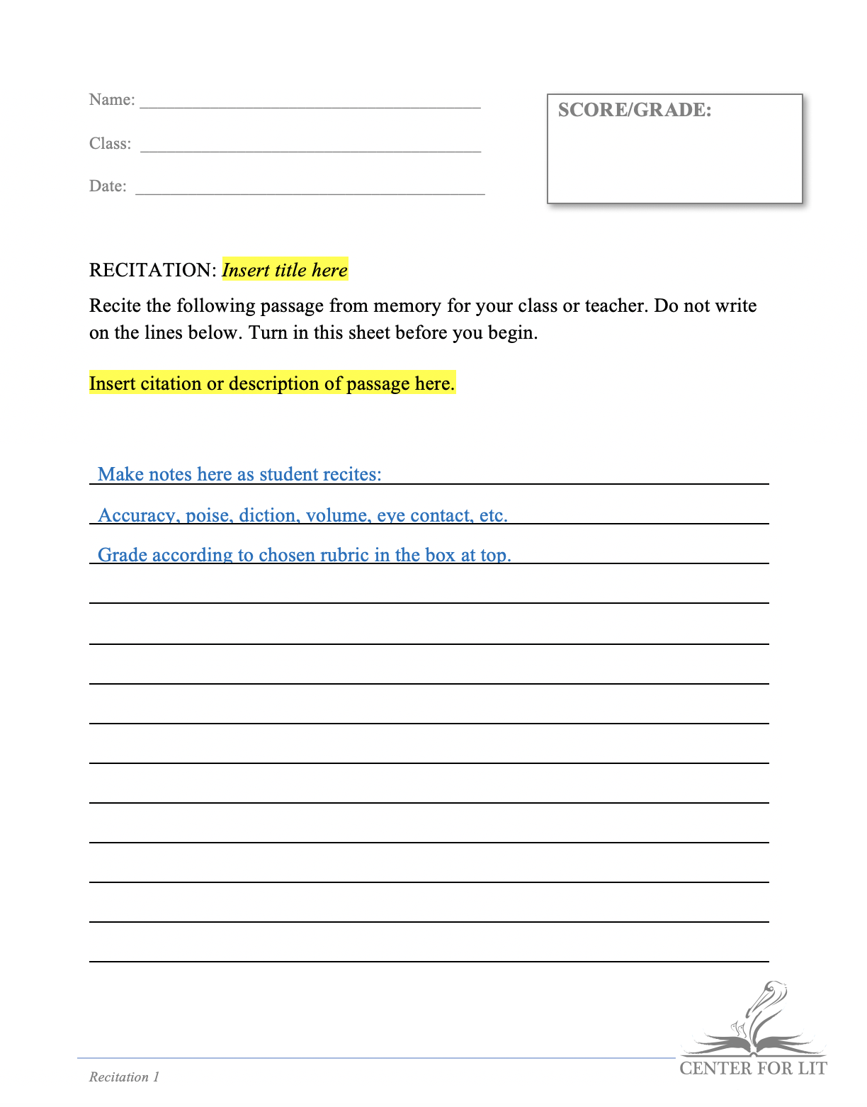 Recitation 1 - Recitation Assignment Form