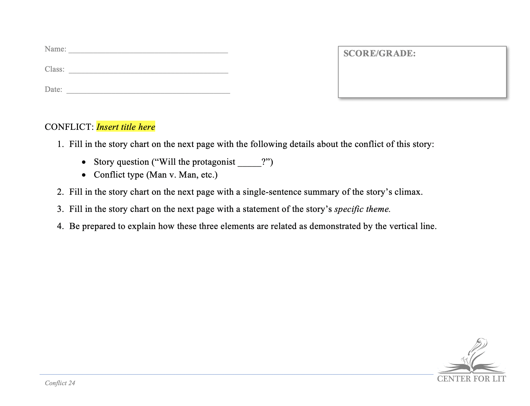 Conflict 24 - Story Chart Exercise: Connect Climax, Conflict, and Theme