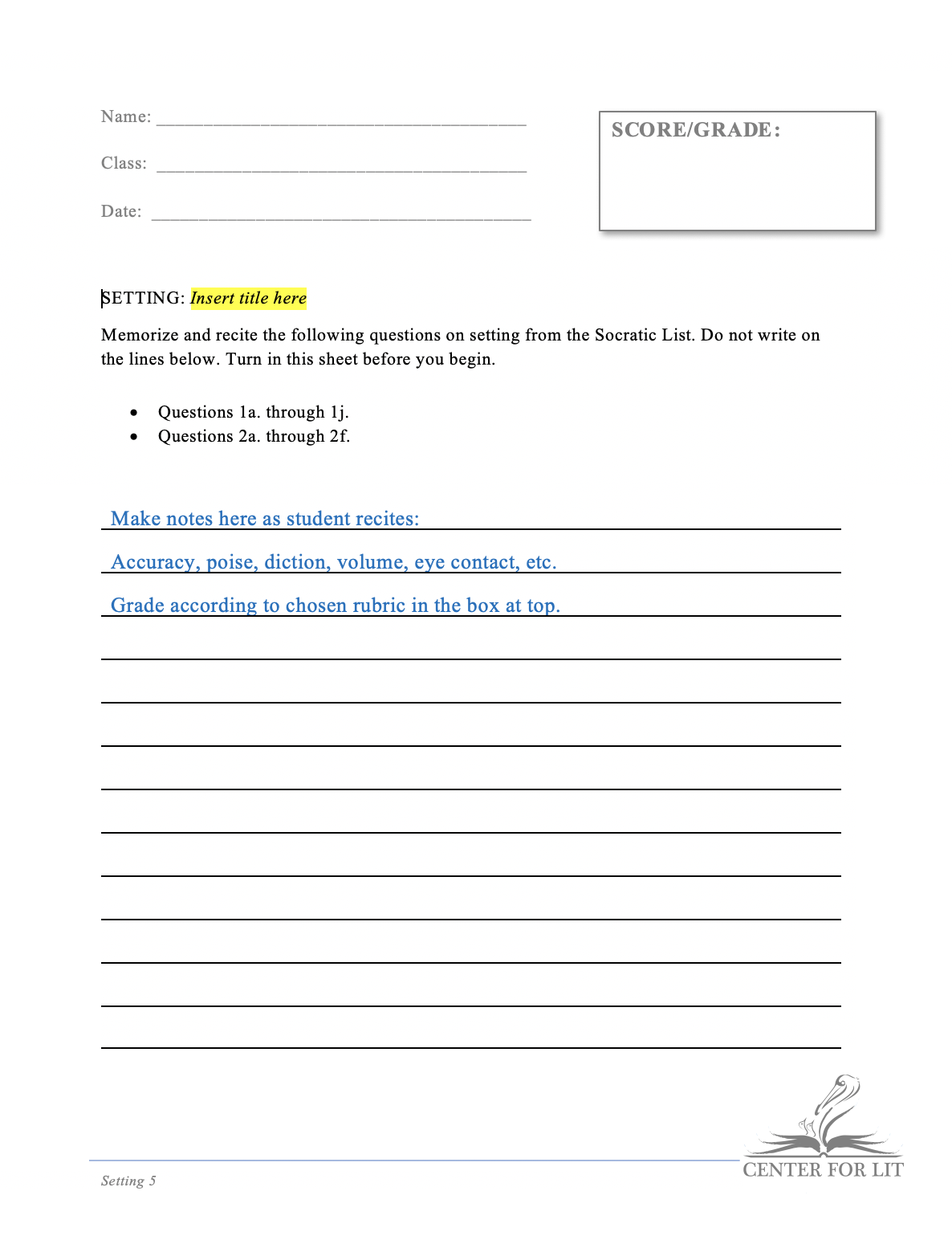 Setting 5 - Recitation Exercise: Discuss Setting