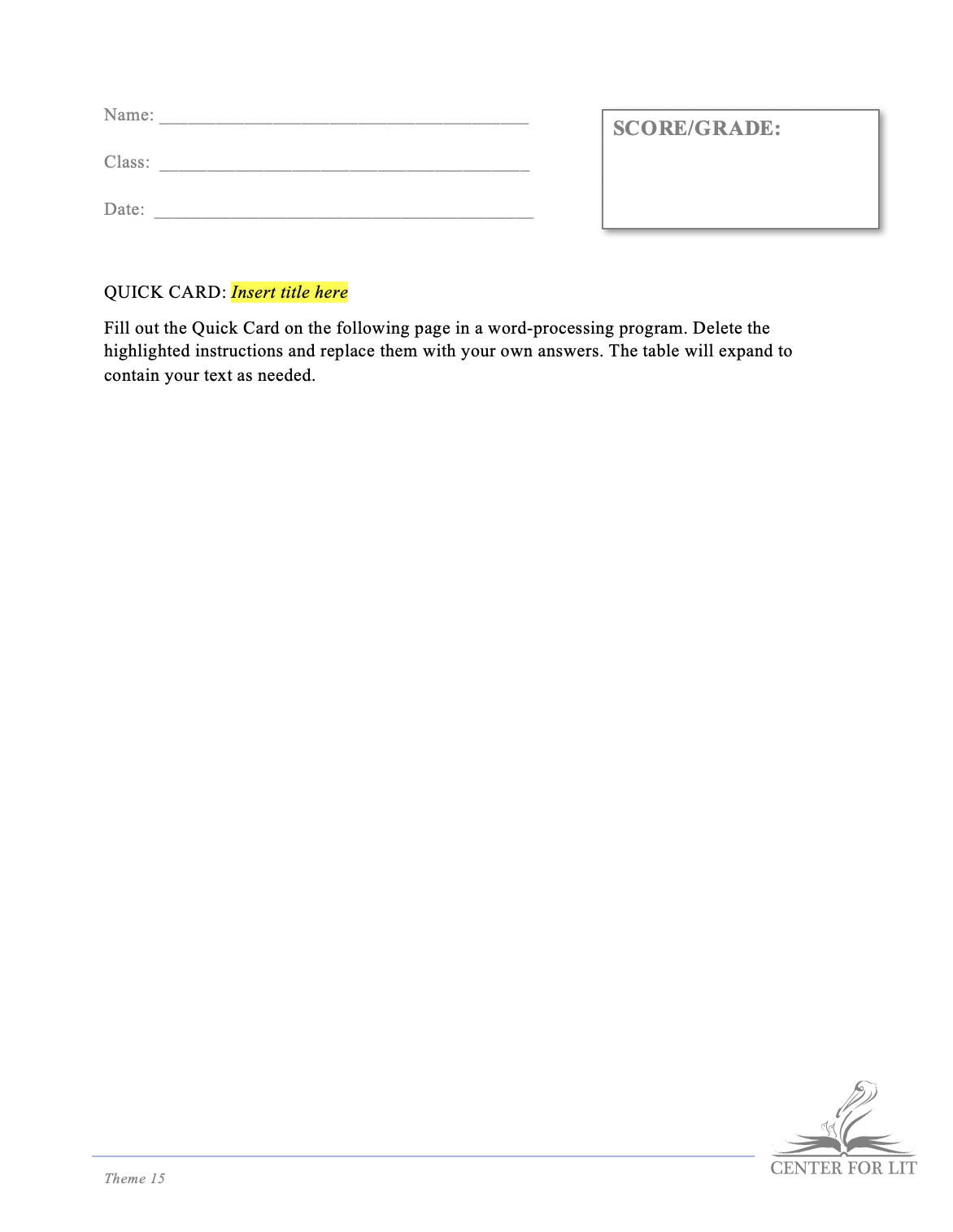 Theme 15 - Story Chart Exercise: Create Quick Card of Title