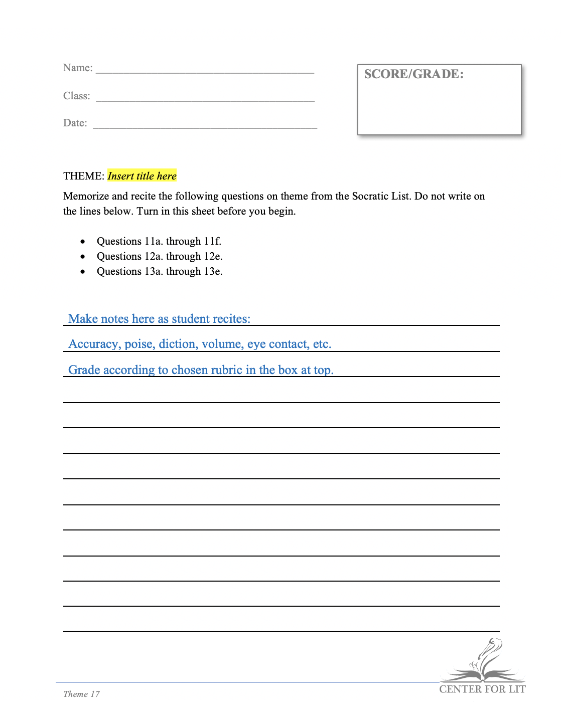 Theme 17 - Recitation Exercise: Discuss Theme