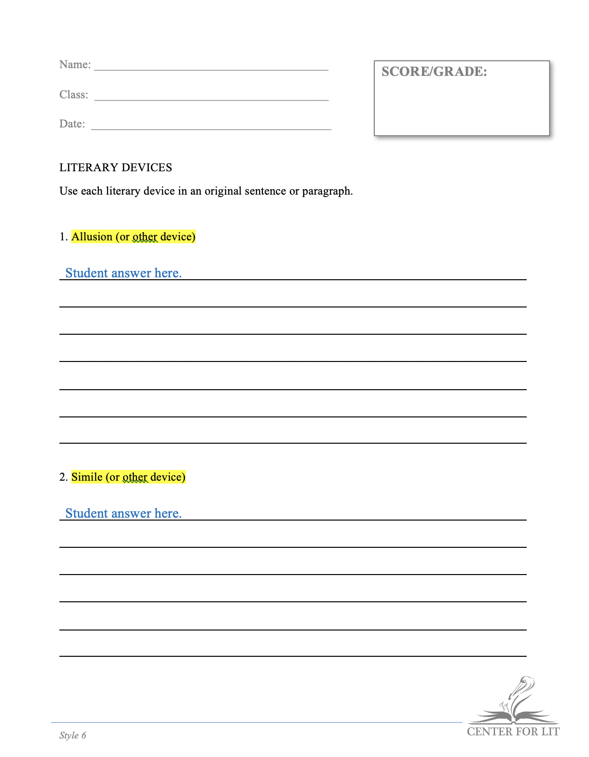 Style 6 - Creative Writing Exercise: Use Literary Devices